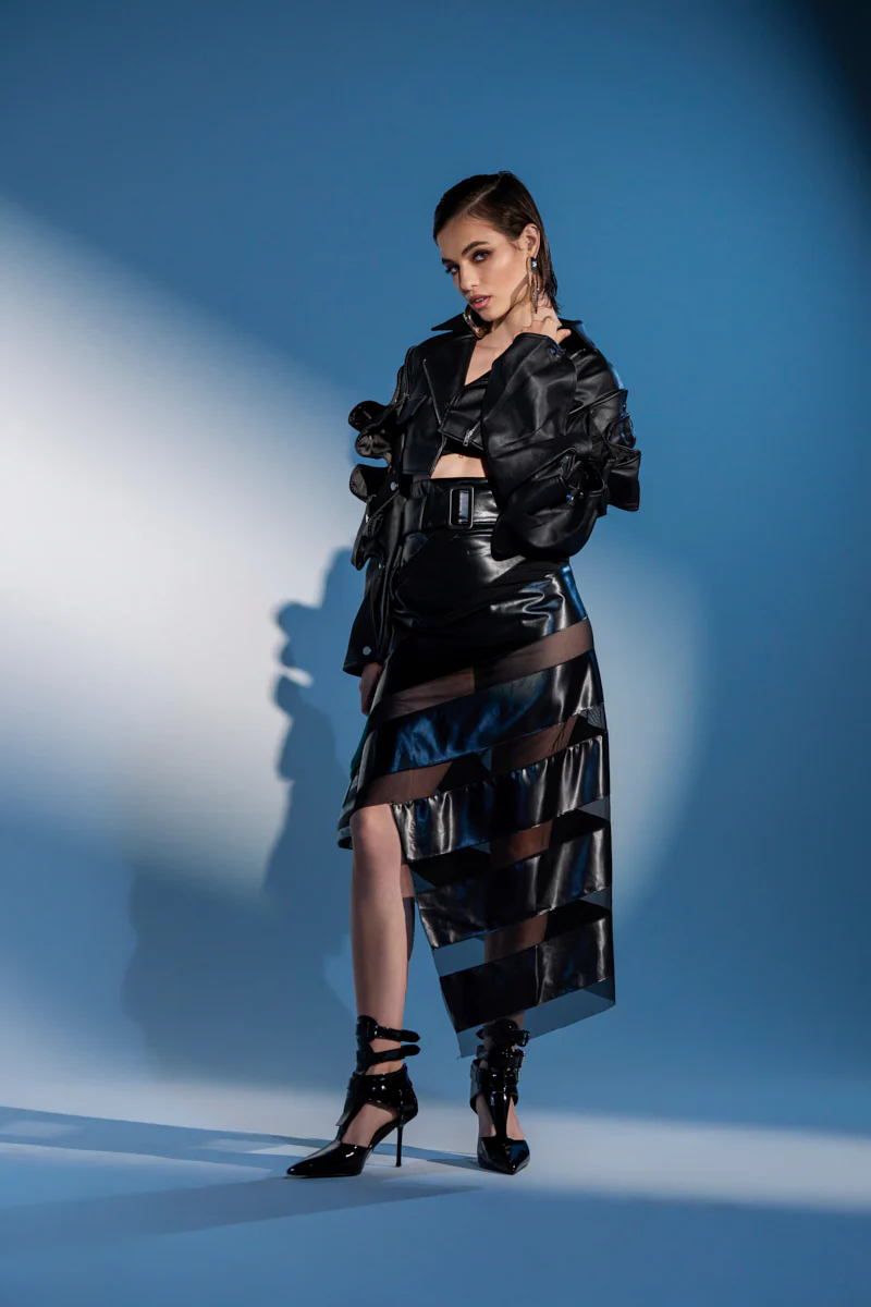 SOMETHING DIFFERENT MESH MIDI SKIRT WITH FAUX LEATHER - Image 2