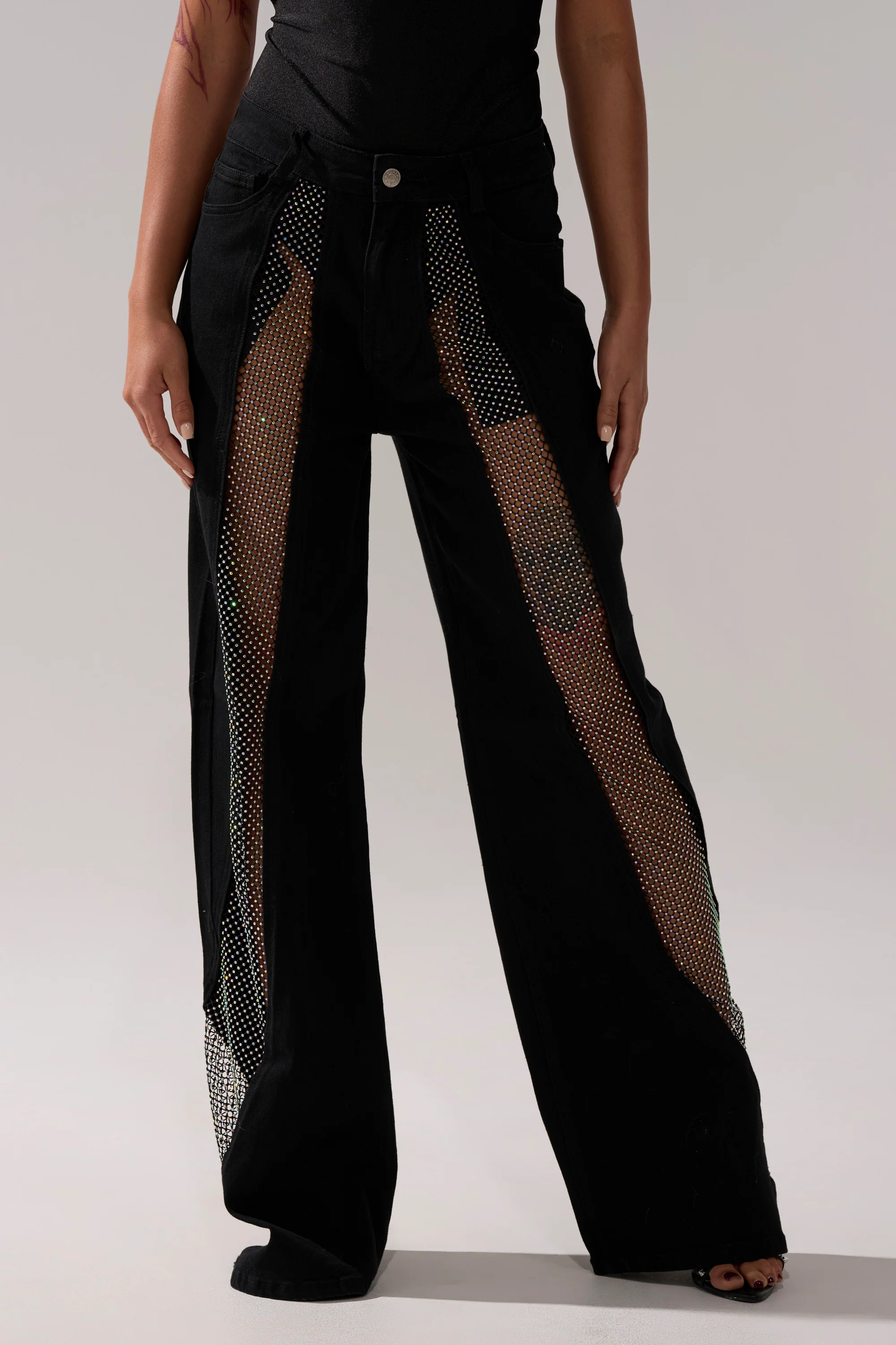 SOMETHING DIFFERENT RELAXED DENIM WITH RHINESTONE MESH - Image 2