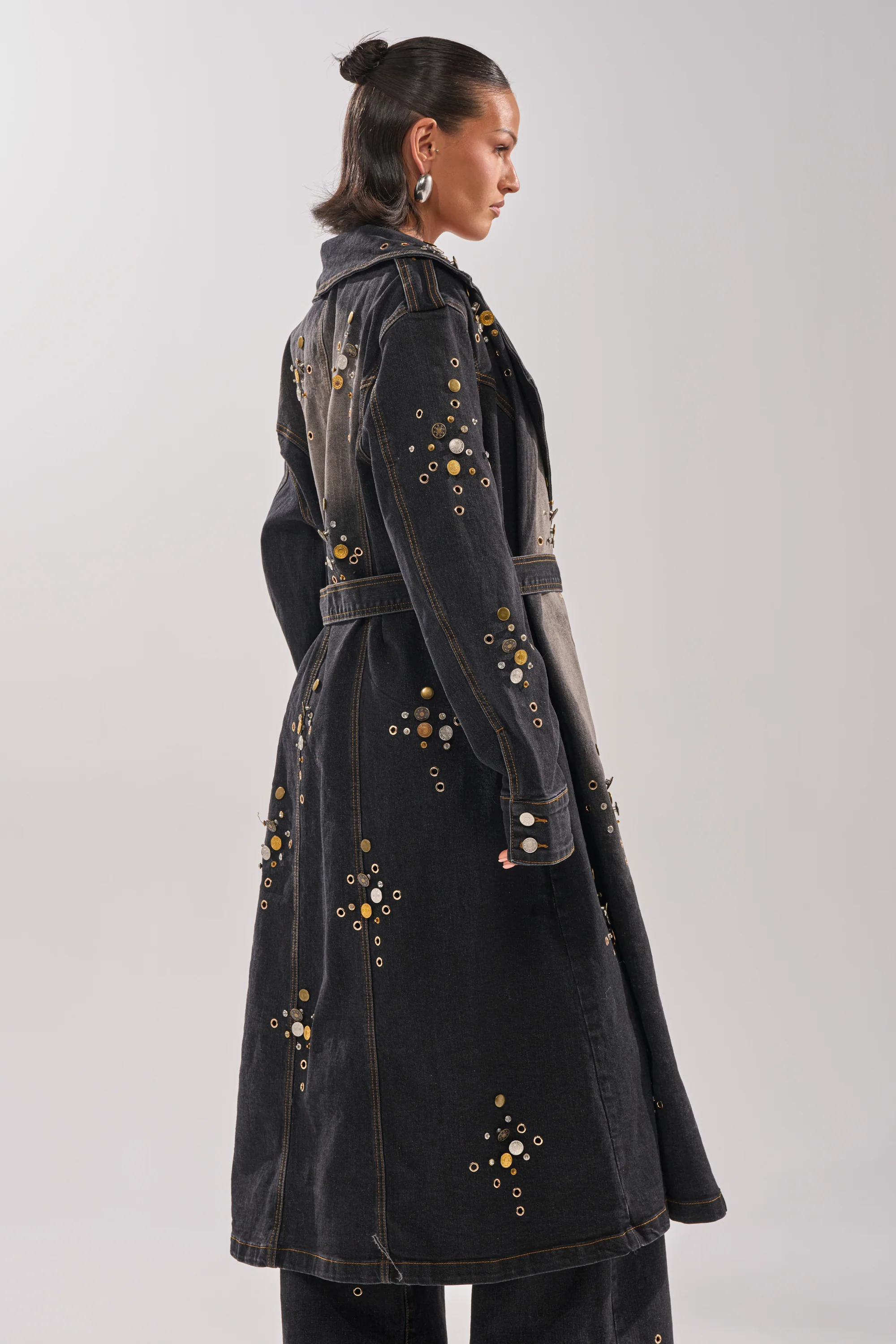 SPACE AND TIME STUDDED DENIM TRENCH - Image 3