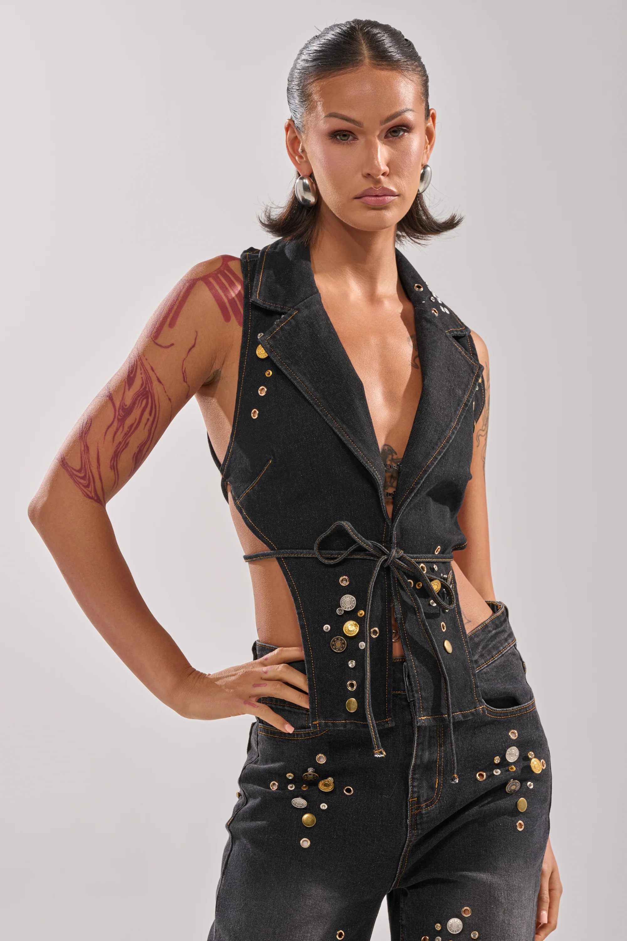 SPACE AND TIME STUDDED DENIM VEST - Image 2