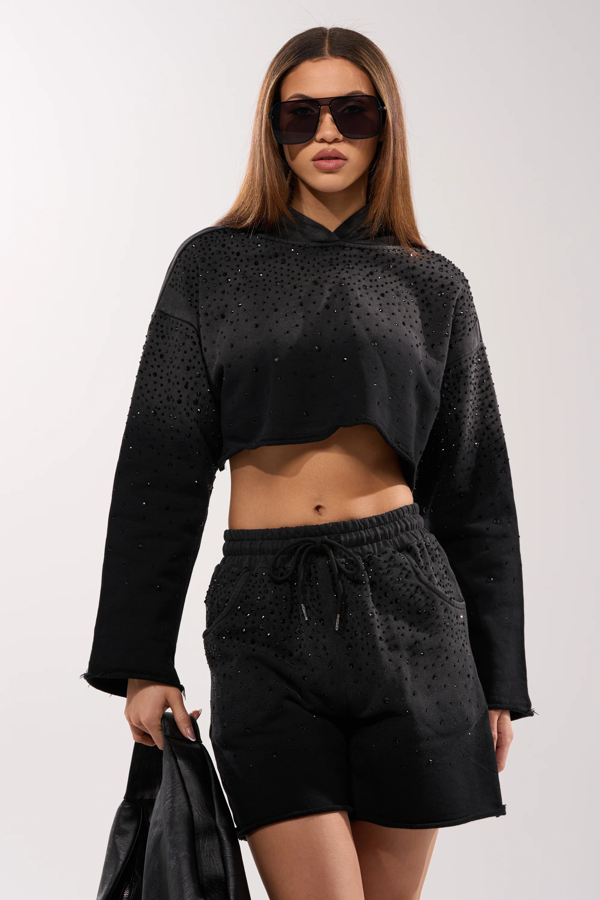 SPARKLE AND SHINE MINERAL WASHED CROPPED HOODIE