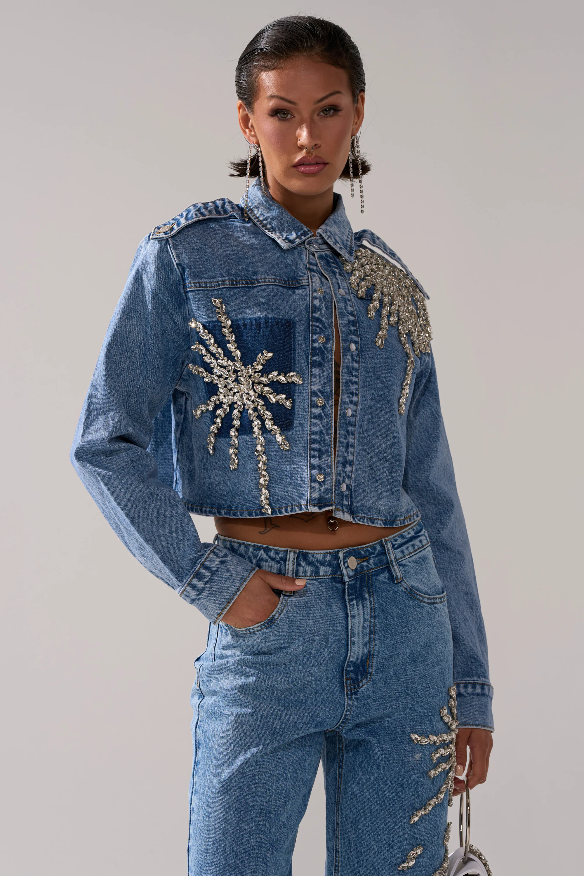 SPARKLE AND SHINE QUEEN DENIM BUTTON DOWN - Image 3