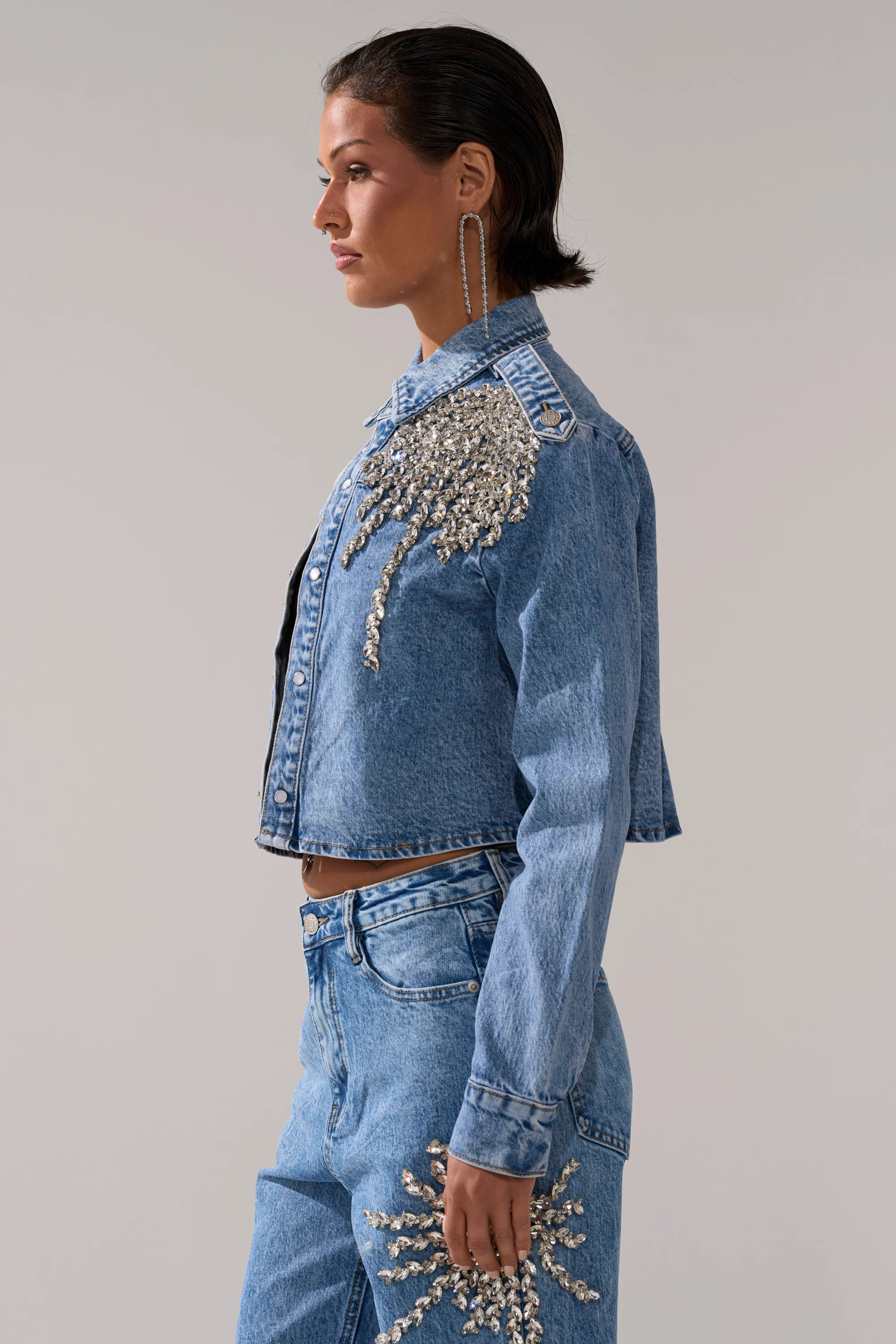 SPARKLE AND SHINE QUEEN DENIM BUTTON DOWN - Image 4