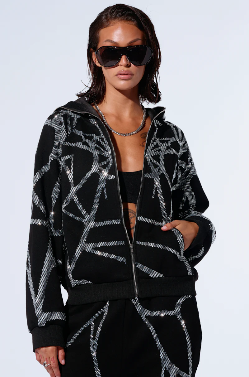 SPIDER SEQUIN DETAIL ZIP UP HOODIE - Image 3