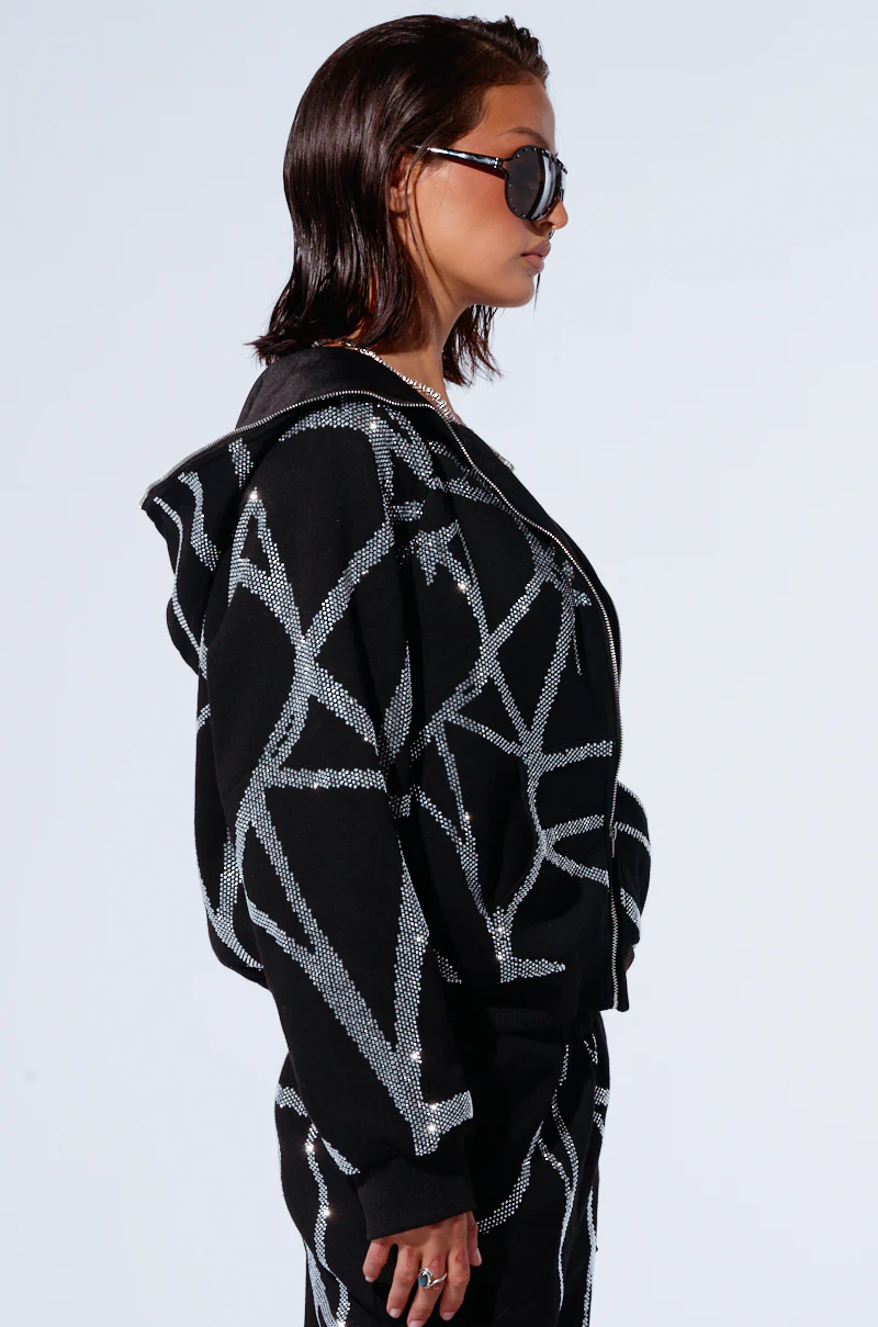 SPIDER SEQUIN DETAIL ZIP UP HOODIE - Image 4