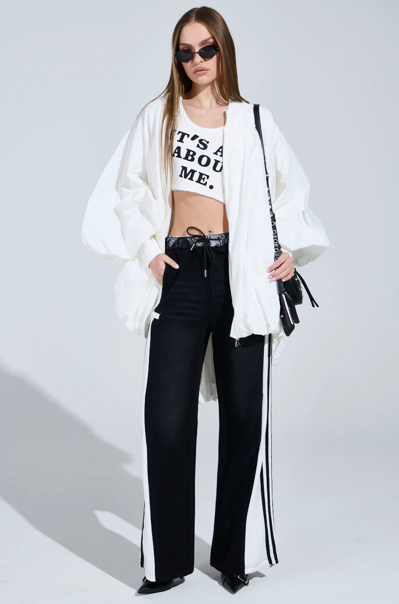 SPORTY AND SWEET BLACK WASH DENIM TRACK PANTS - Image 10