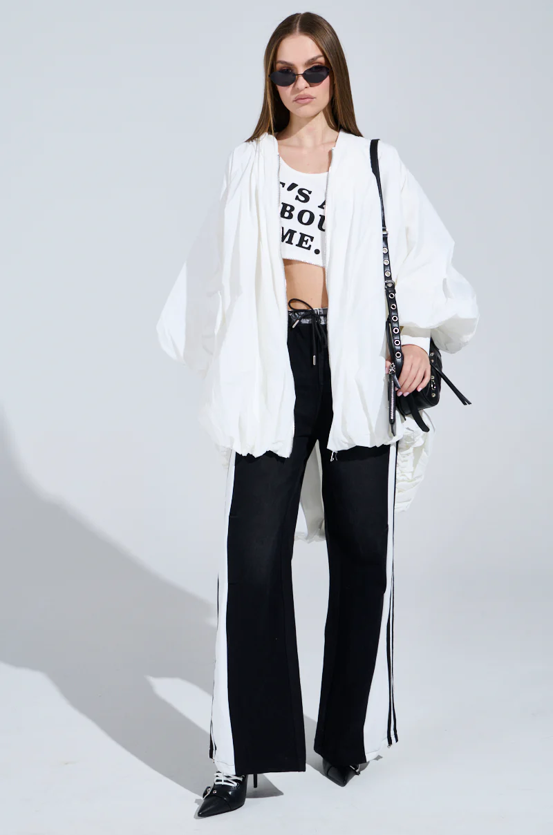 SPORTY AND SWEET BLACK WASH DENIM TRACK PANTS - Image 11