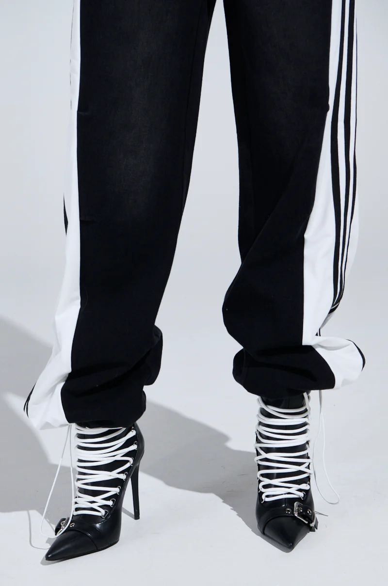 SPORTY AND SWEET BLACK WASH DENIM TRACK PANTS - Image 13