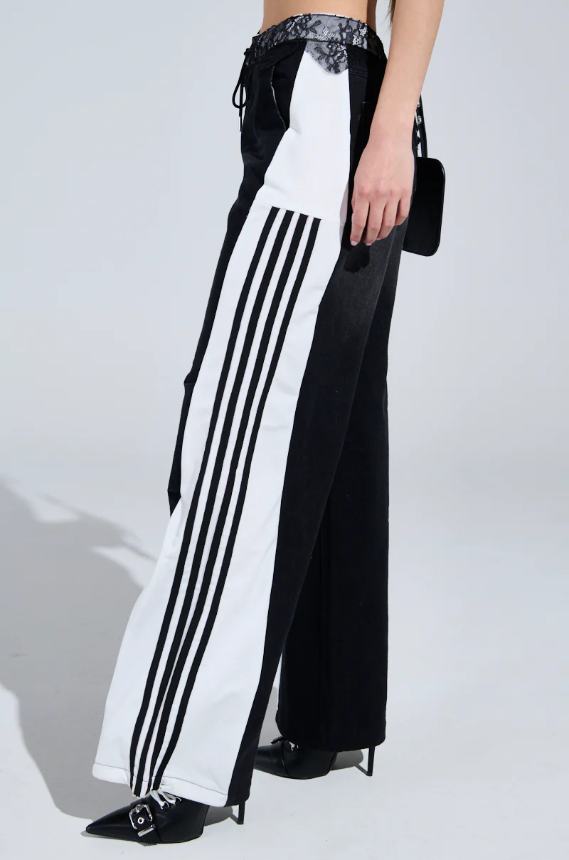 SPORTY AND SWEET BLACK WASH DENIM TRACK PANTS - Image 5