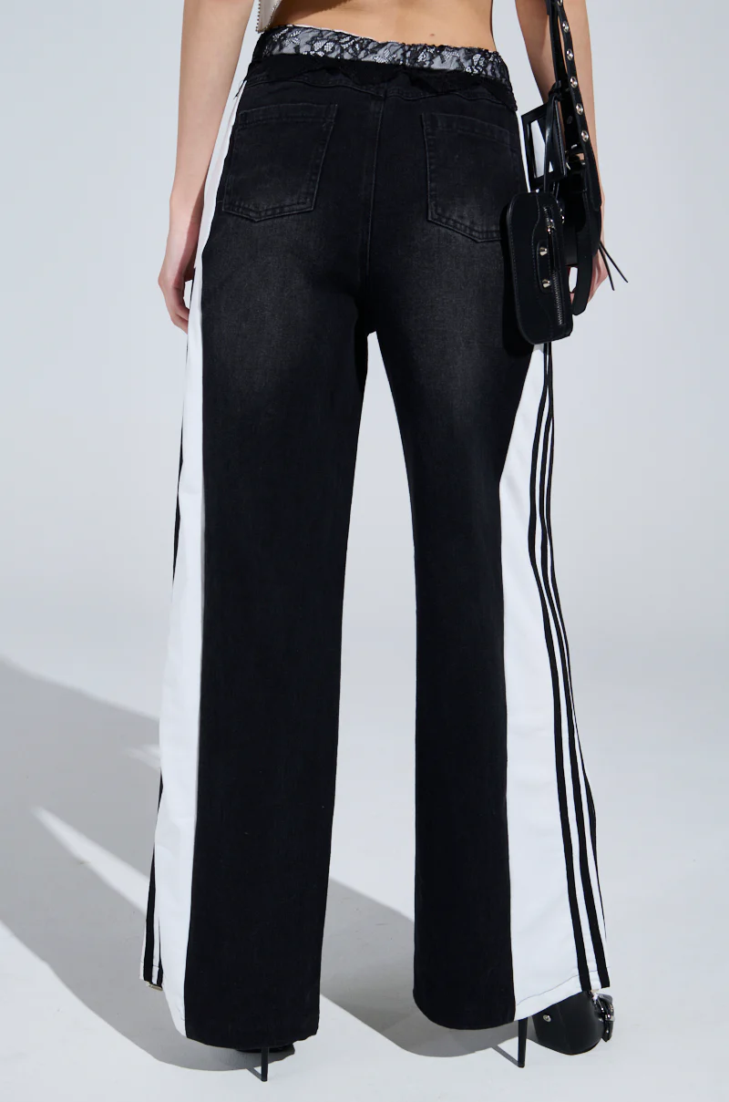 SPORTY AND SWEET BLACK WASH DENIM TRACK PANTS - Image 6