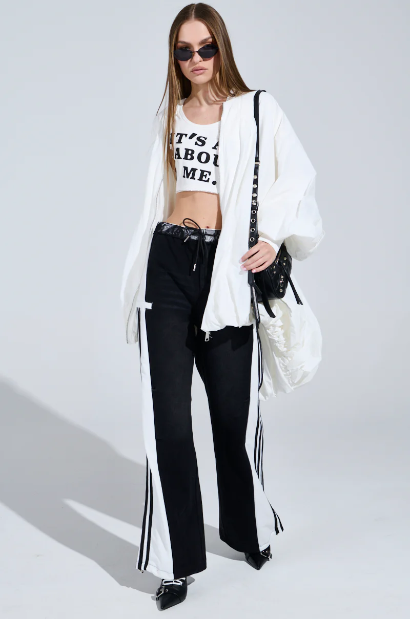 SPORTY AND SWEET BLACK WASH DENIM TRACK PANTS - Image 9