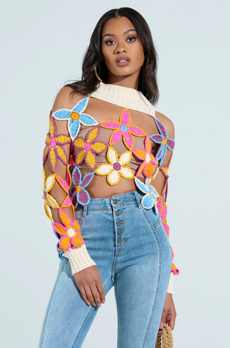 SPRING CUTOUT FLORAL MOCK NECK SWEATER - Image 2