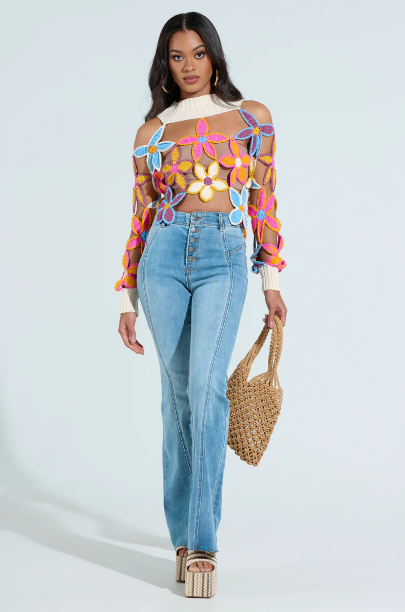 SPRING CUTOUT FLORAL MOCK NECK SWEATER - Image 6