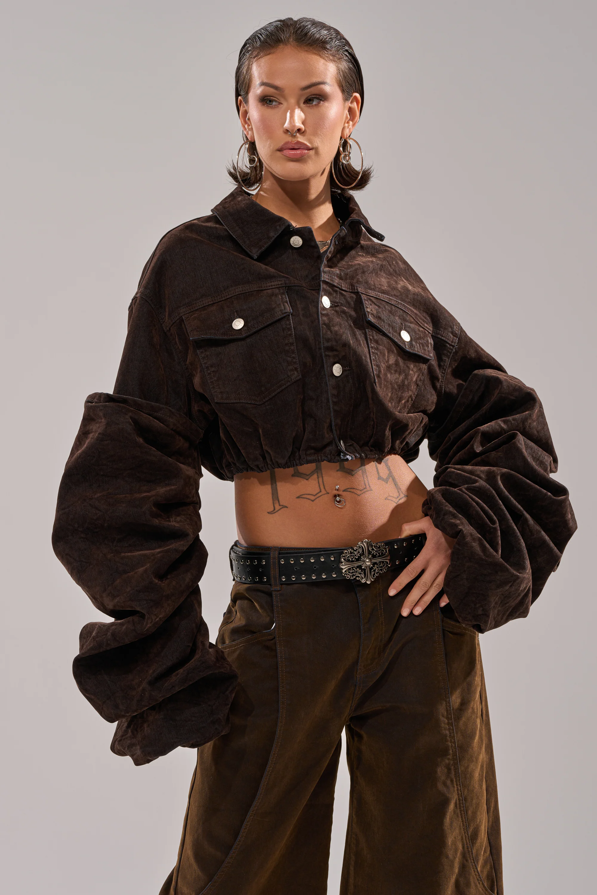 STACKED SLEEVE VELVET DENIM JACKET - Image 4