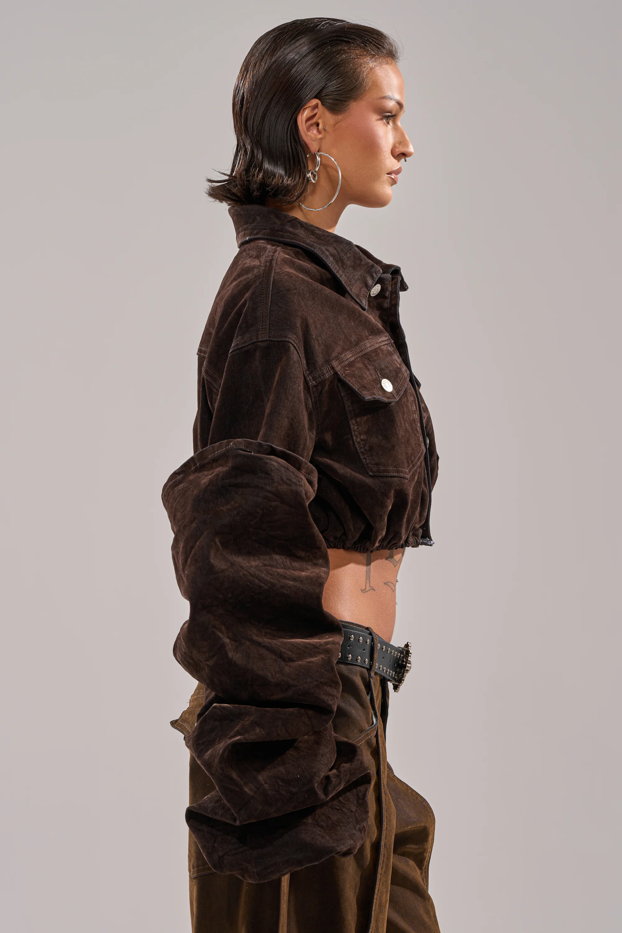 STACKED SLEEVE VELVET DENIM JACKET - Image 5
