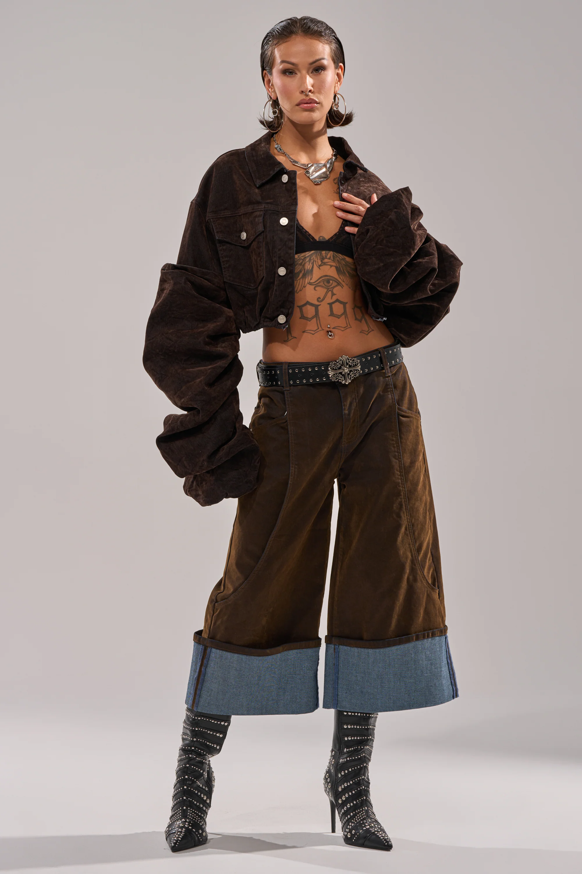 STACKED SLEEVE VELVET DENIM JACKET - Image 7