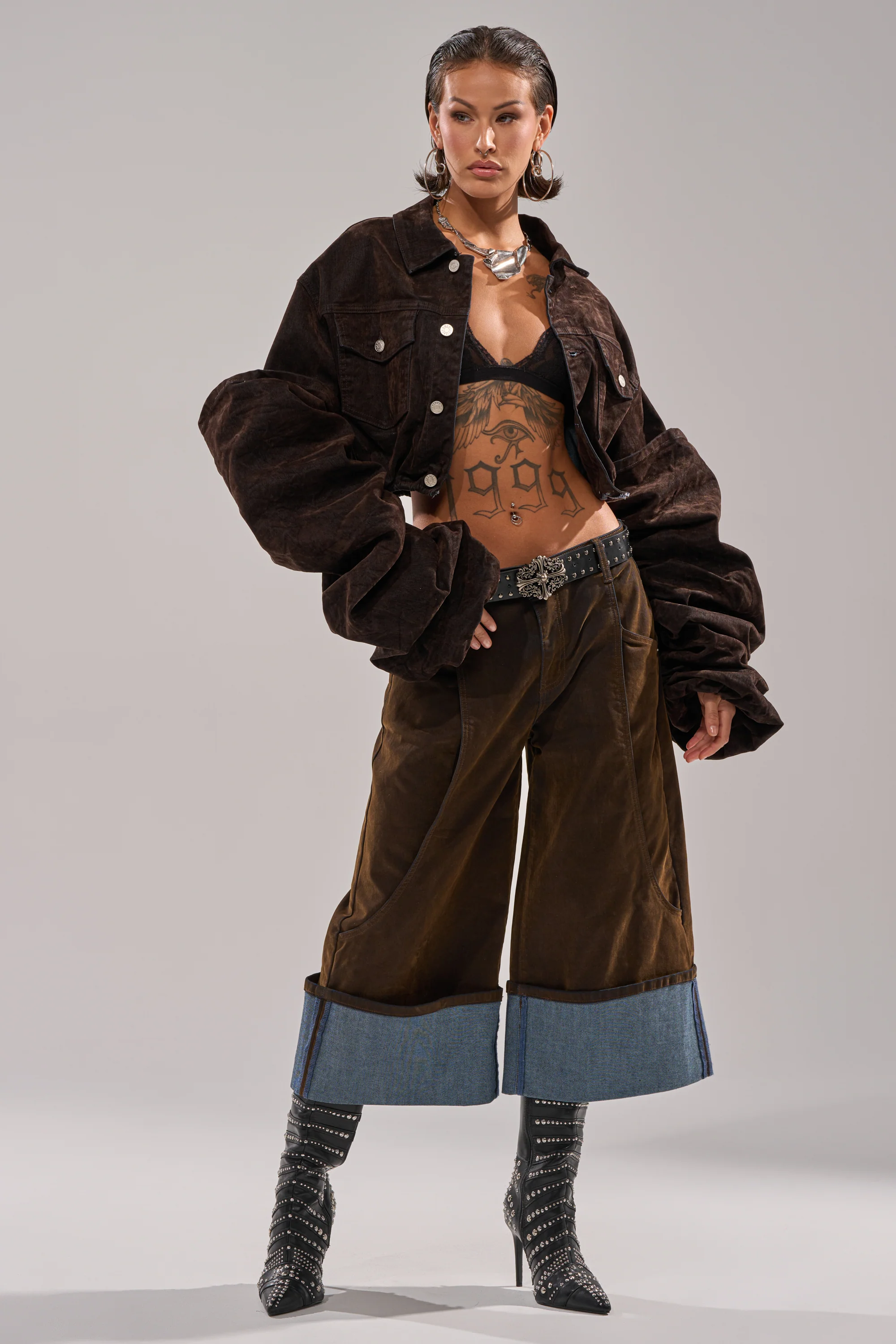 STACKED SLEEVE VELVET DENIM JACKET - Image 8