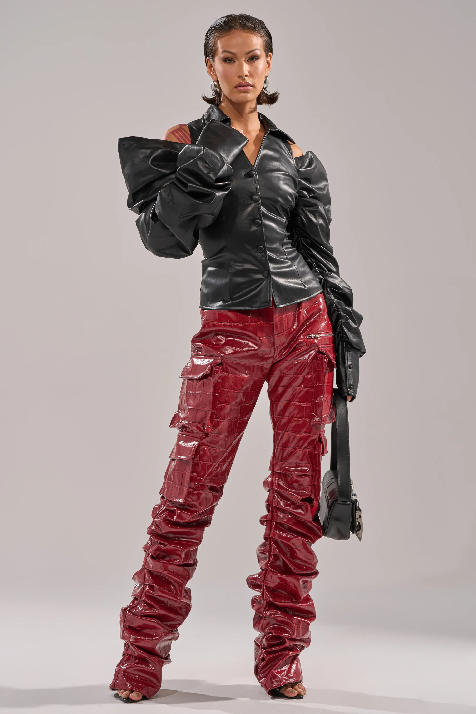 STRAIGHT TO THE POINT STACKED FAUX LEATHER TROUSER