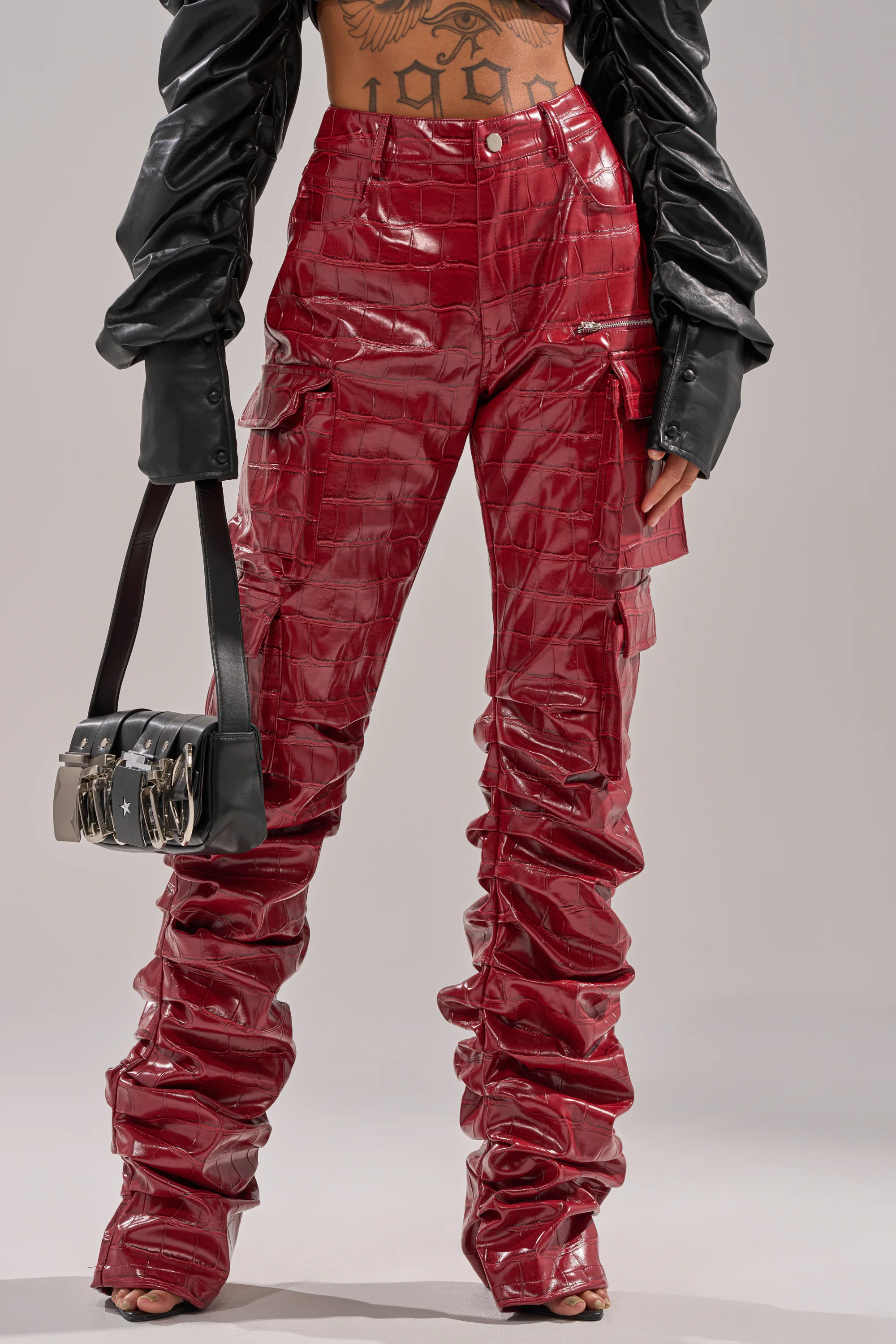 STRAIGHT TO THE POINT STACKED FAUX LEATHER TROUSER - Image 2