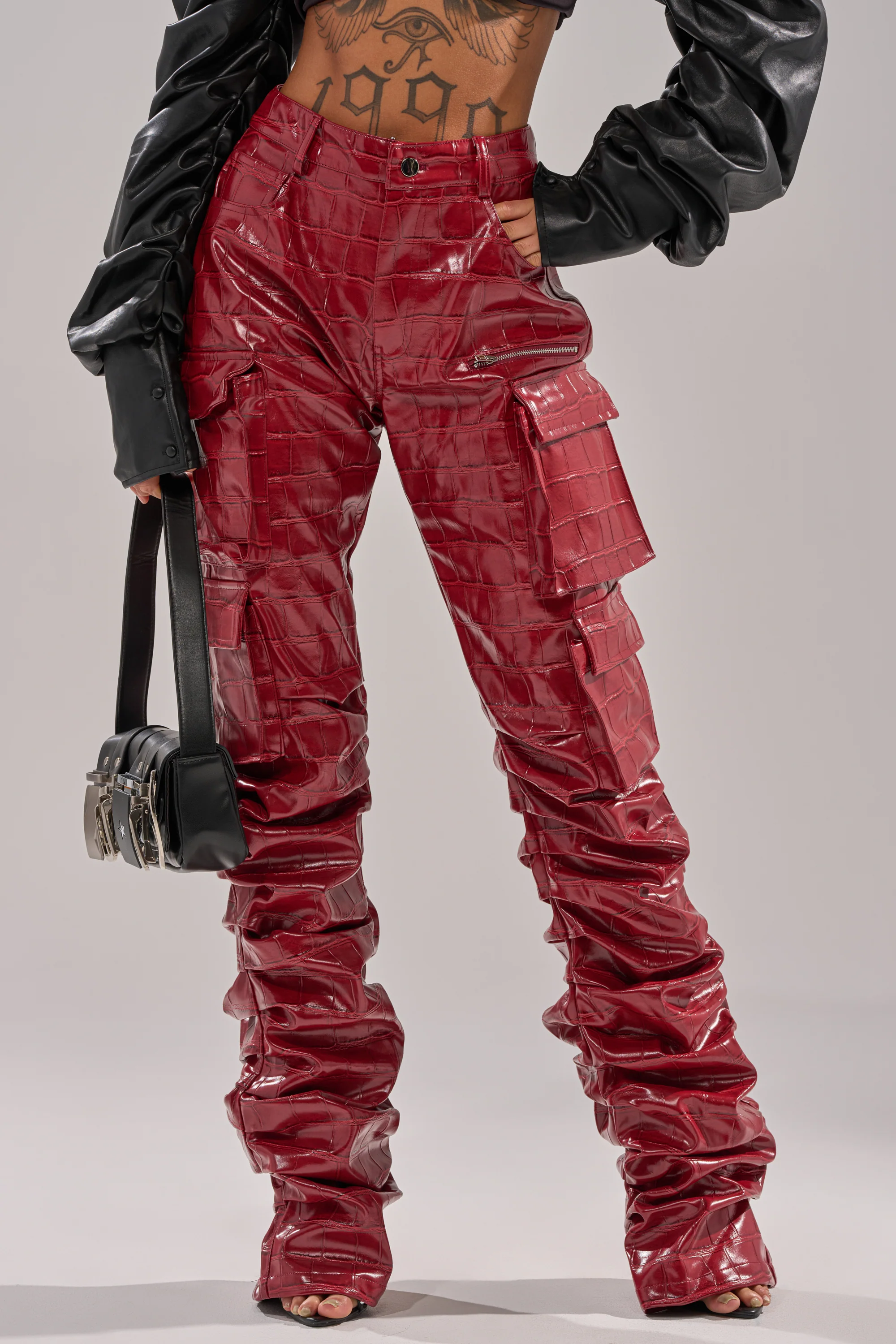 STRAIGHT TO THE POINT STACKED FAUX LEATHER TROUSER - Image 3