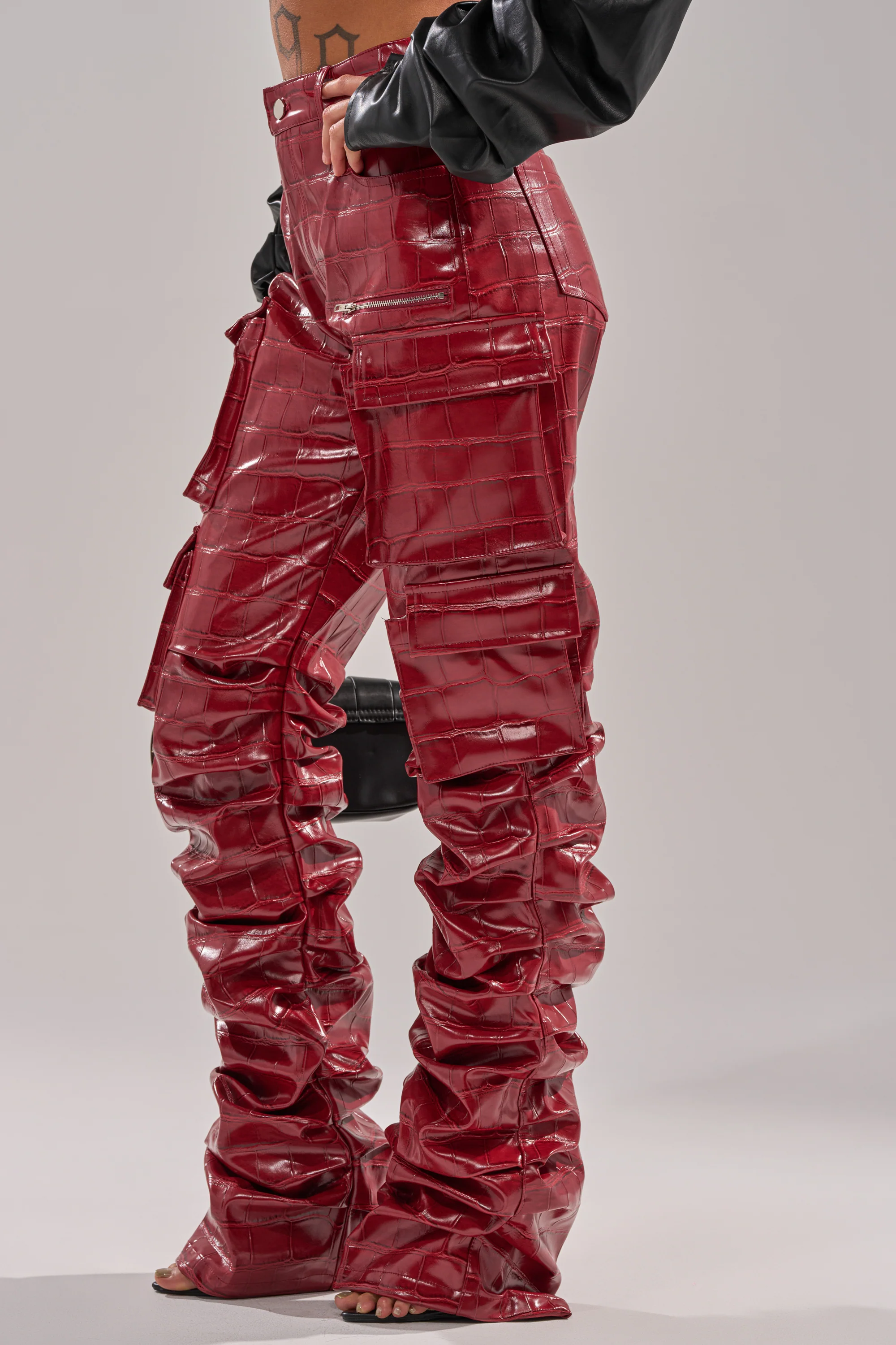 STRAIGHT TO THE POINT STACKED FAUX LEATHER TROUSER - Image 4