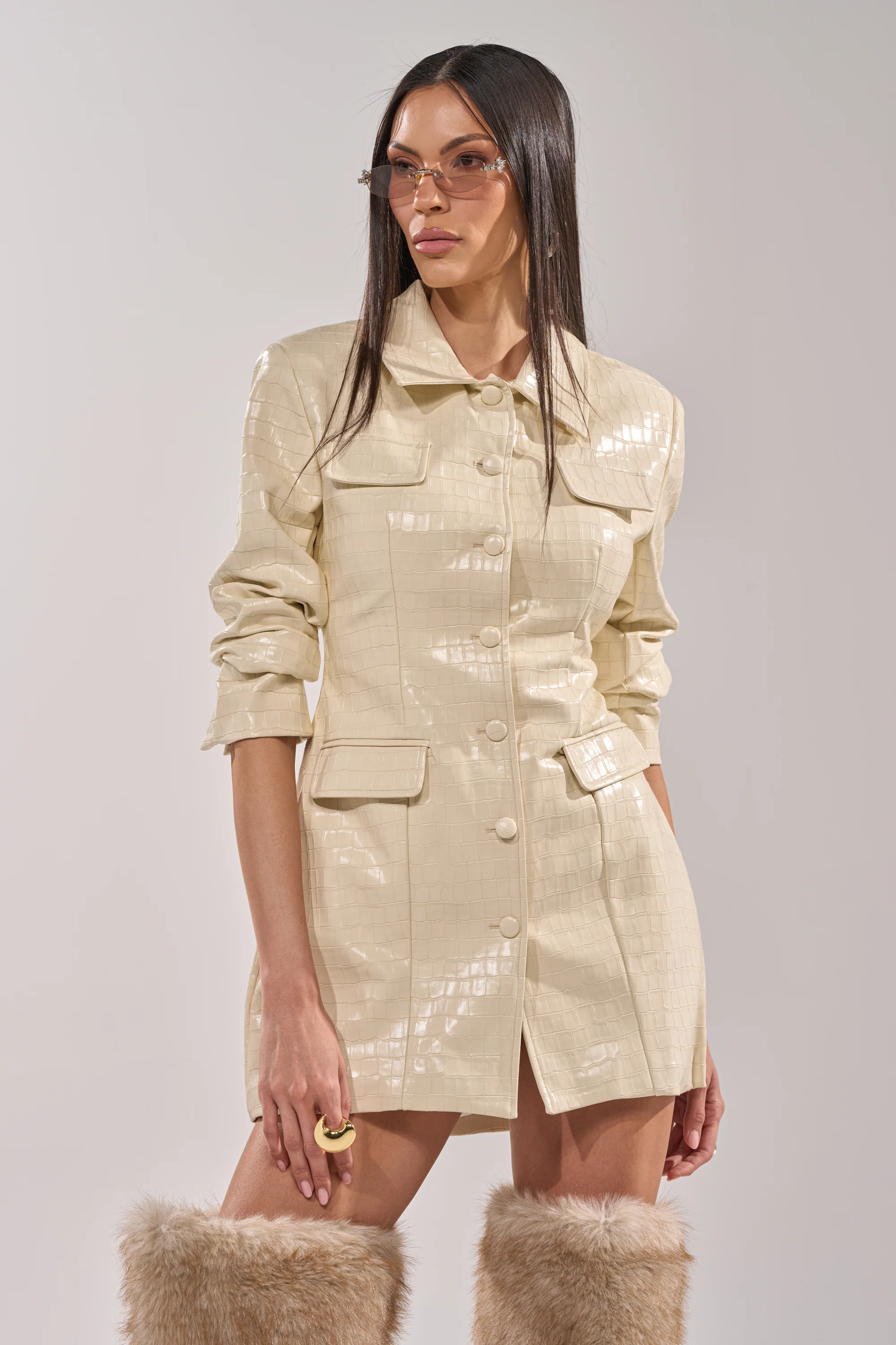 STANDING ON BUSINESS PU MINI DRESS