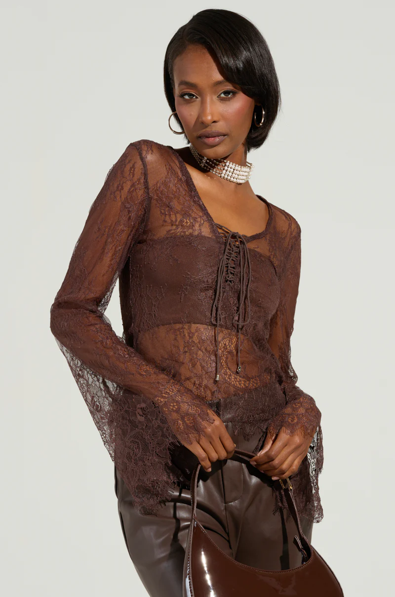STARLIGHT LONG SLEEVE LACE BLOUSE IN BROWN - Image 3