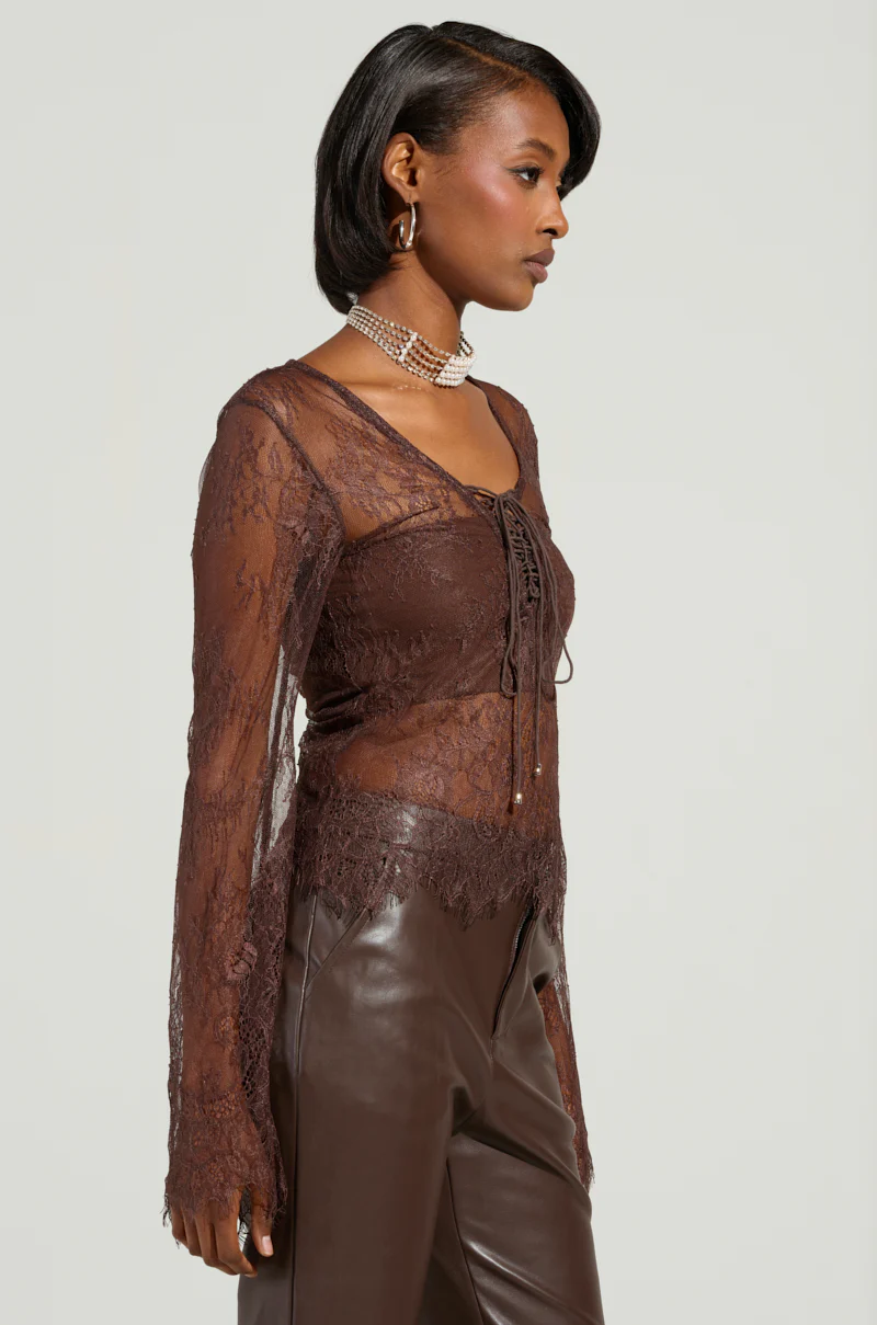 STARLIGHT LONG SLEEVE LACE BLOUSE IN BROWN - Image 4