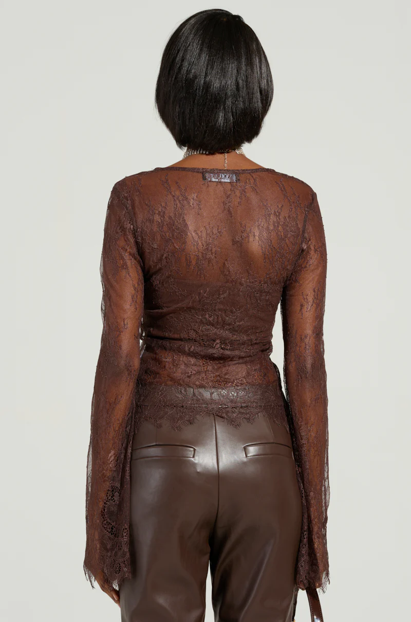 STARLIGHT LONG SLEEVE LACE BLOUSE IN BROWN - Image 5