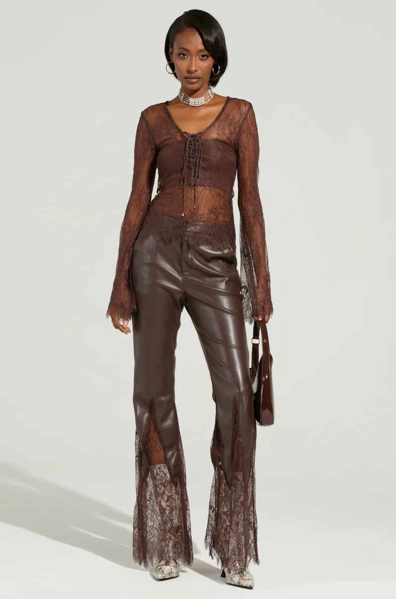 STARLIGHT LONG SLEEVE LACE BLOUSE IN BROWN - Image 6