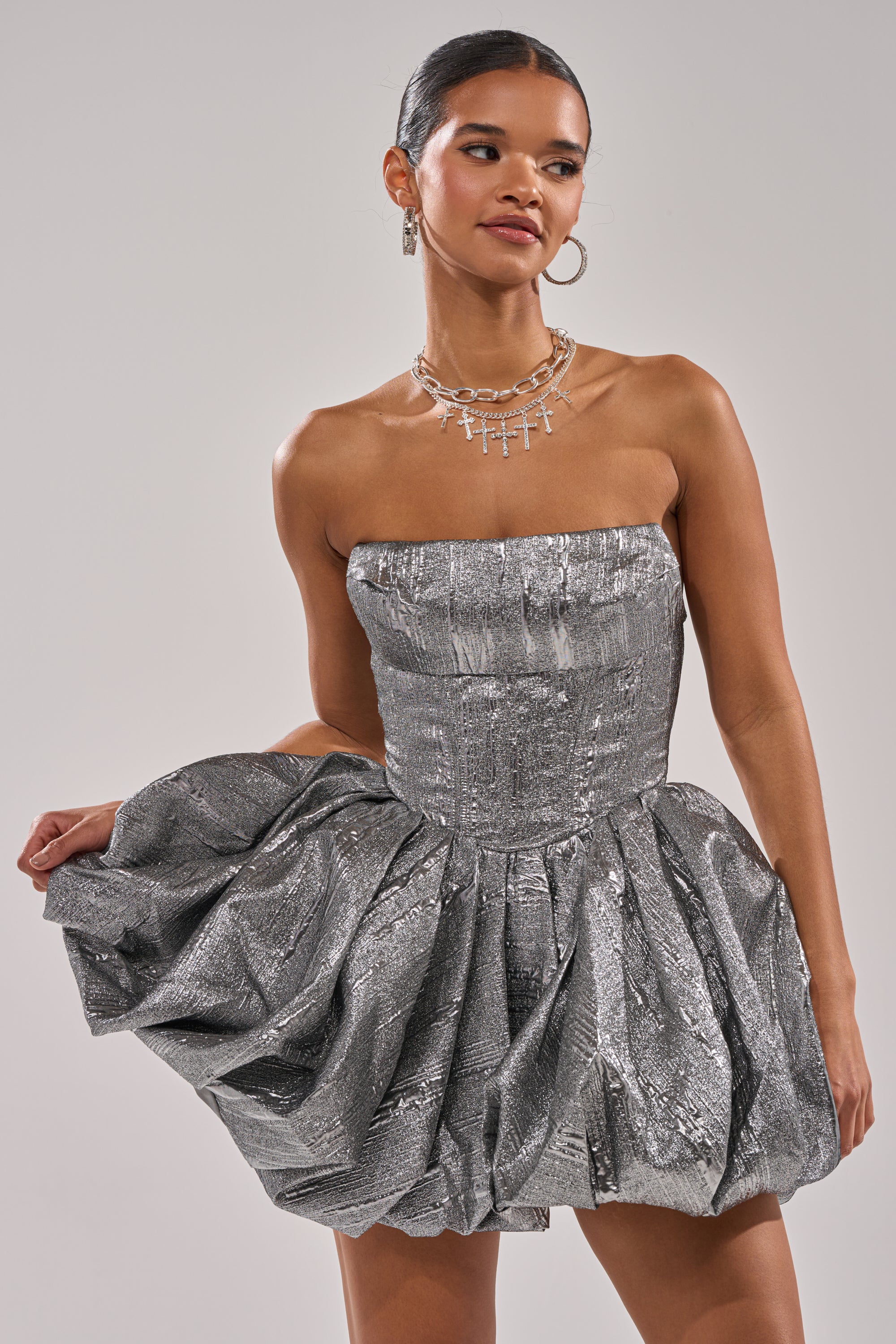 STAR OF THE NIGHT SILVER MINI DRESS - Image 2
