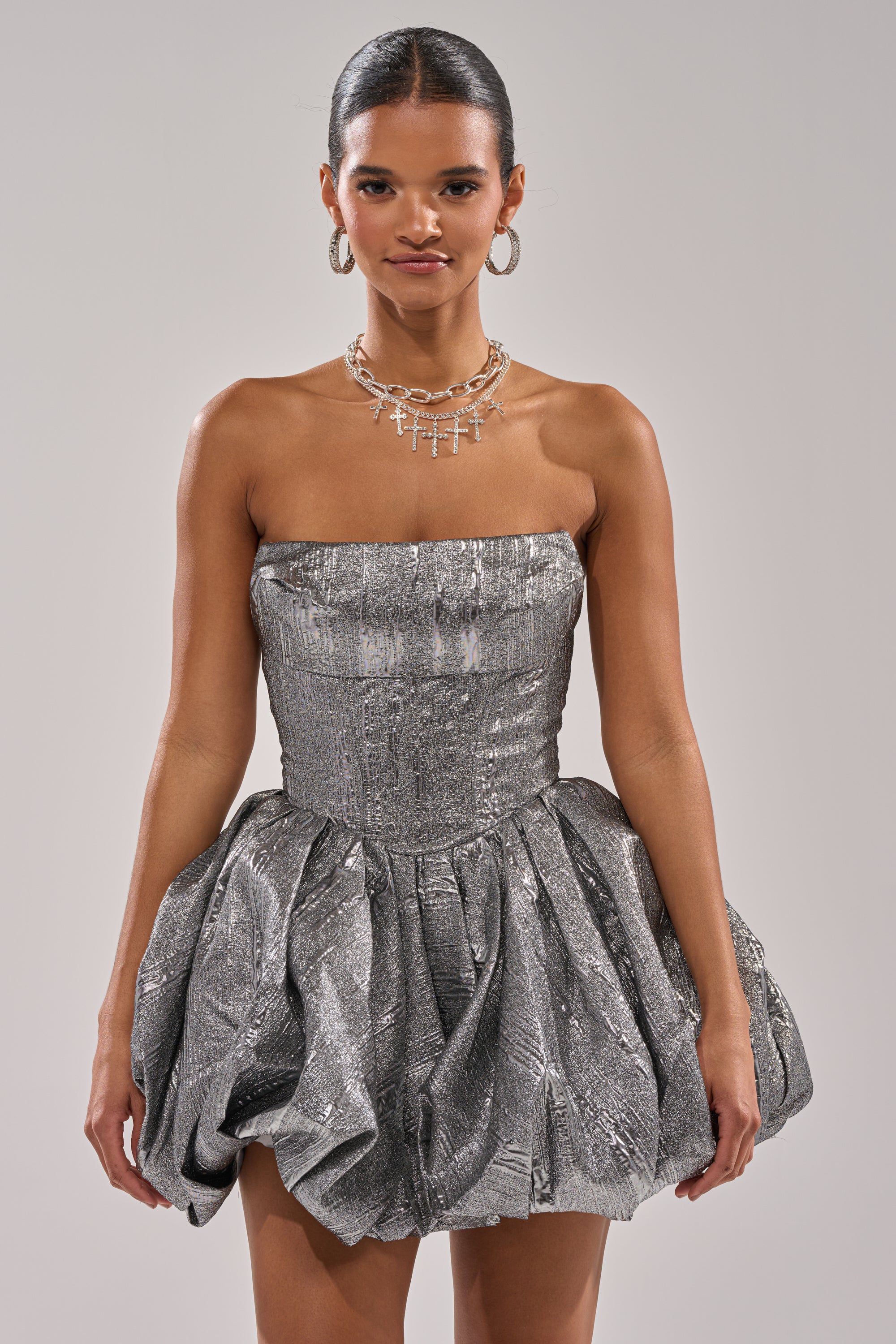 STAR OF THE NIGHT SILVER MINI DRESS - Image 3