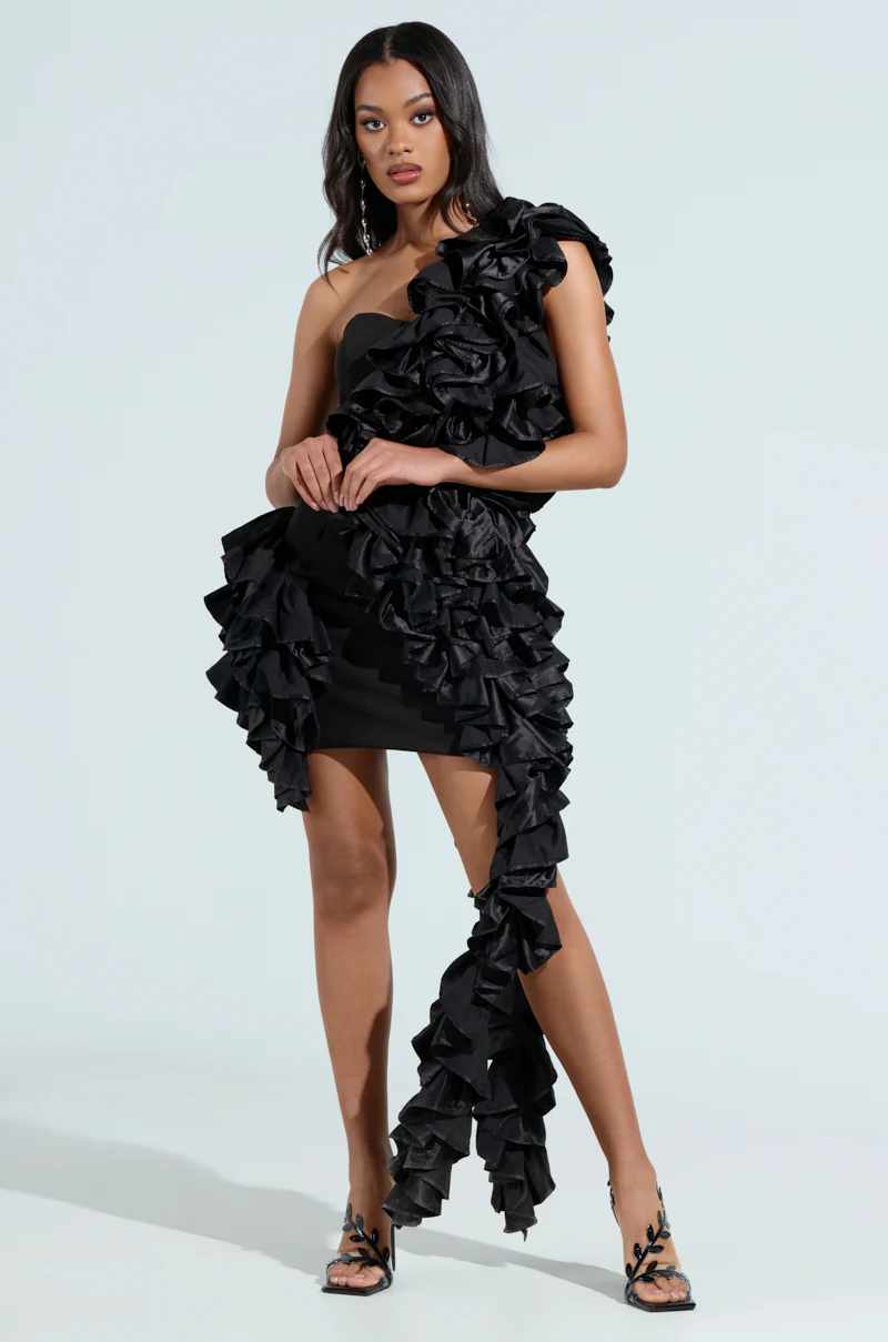 STAR OF THE SHOW RUFFLE MINI DRESS