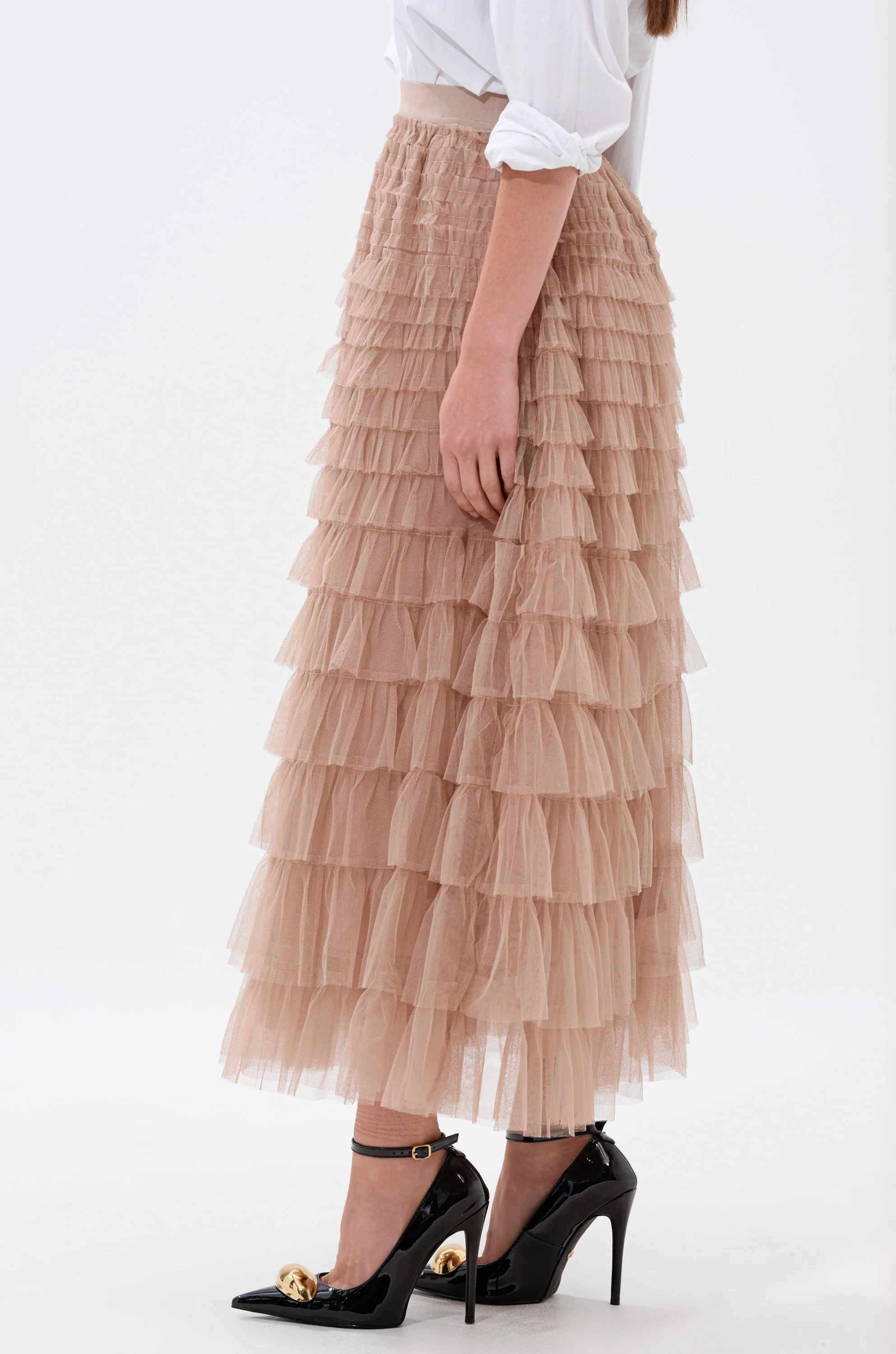 STARS ALIGNED MESH RUFFLE MAXI SKIRT - Image 4