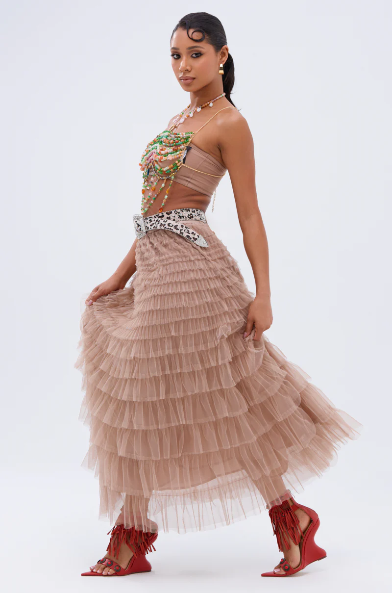 STARS ALIGNED MESH RUFFLE MAXI SKIRT - Image 8