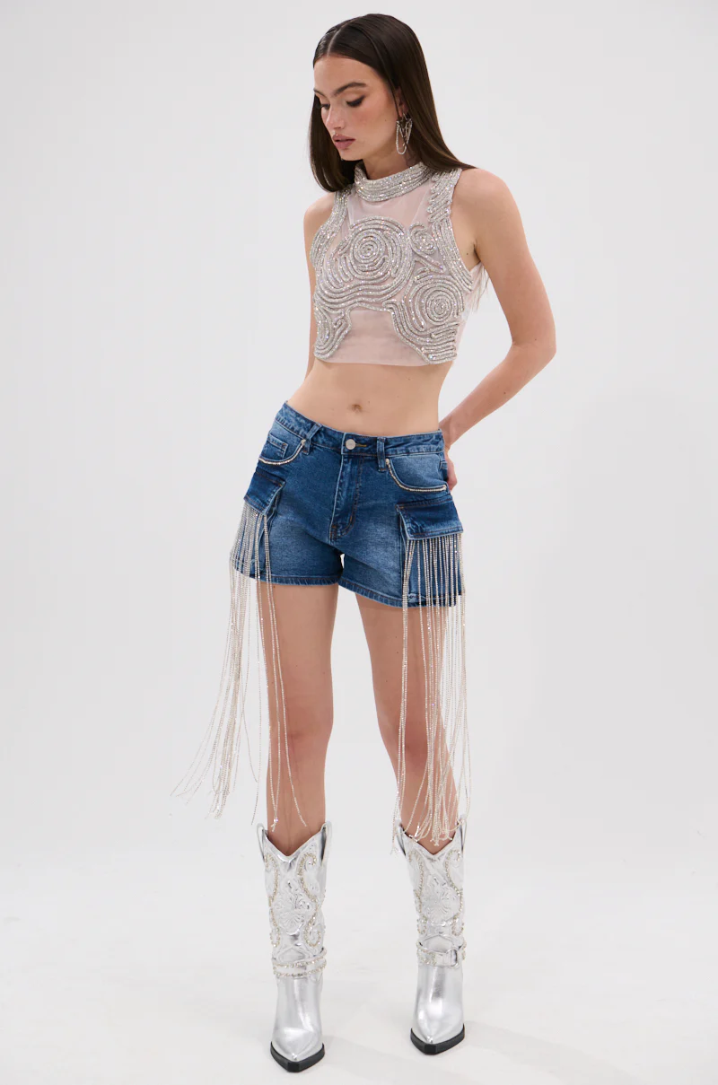 STARSHINE RHINESTONE MOCK NECK BLOUSE - Image 7