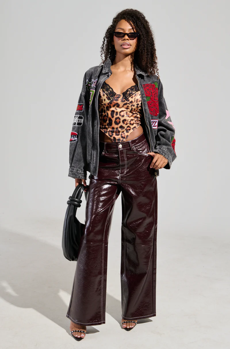START WITH ME FAUX LEATHER TROUSER IN BURGUNDY - Image 2