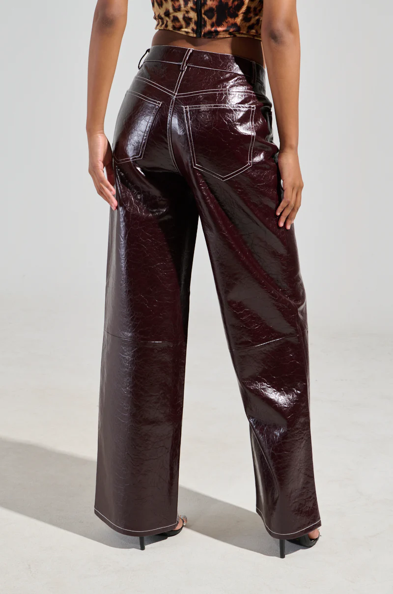 START WITH ME FAUX LEATHER TROUSER IN BURGUNDY - Image 4