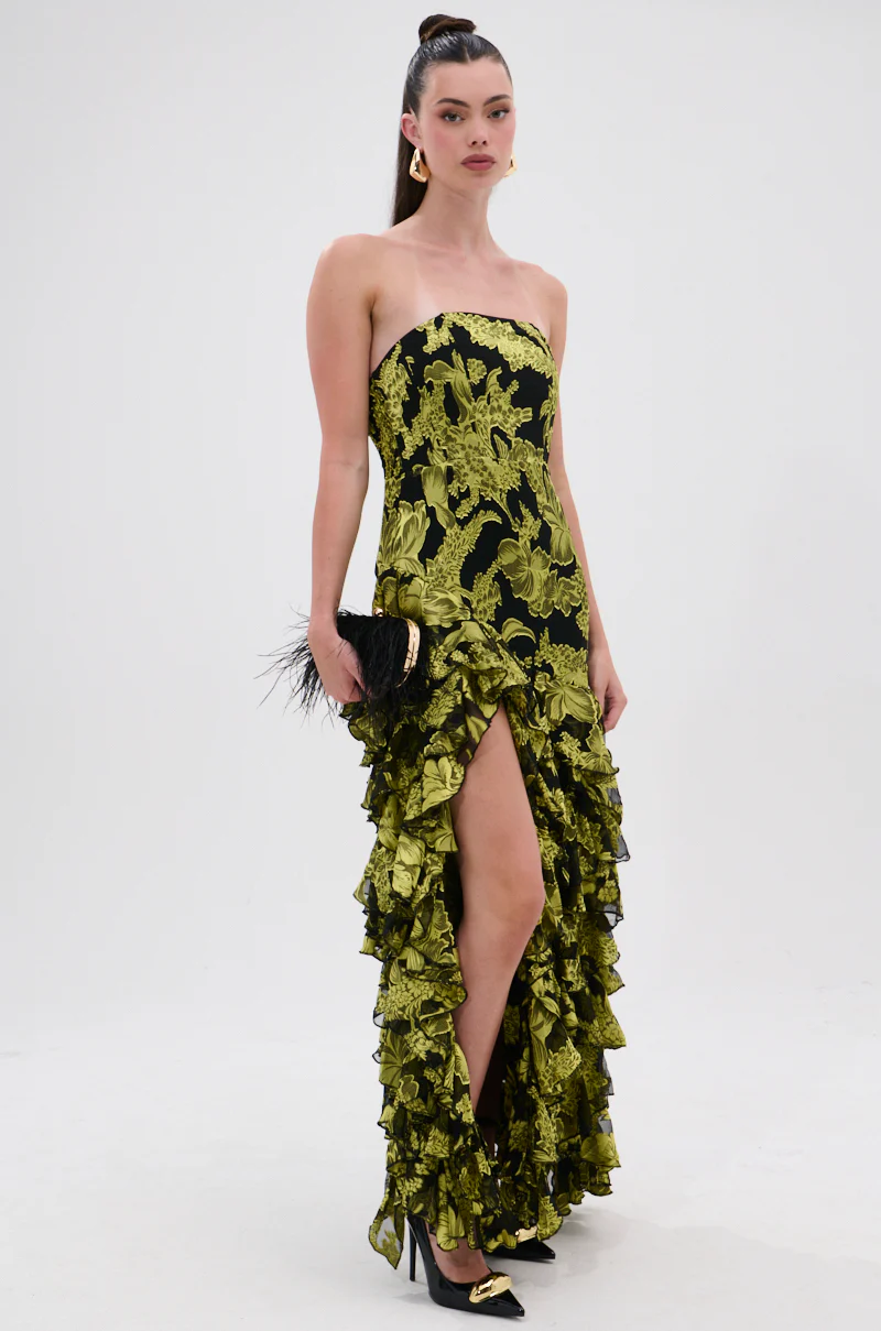 STOLE THE SHOW SATIN RUFFLE MAXI DRESS - Image 2