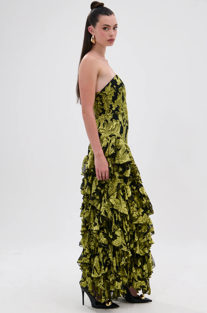 STOLE THE SHOW SATIN RUFFLE MAXI DRESS - Image 3