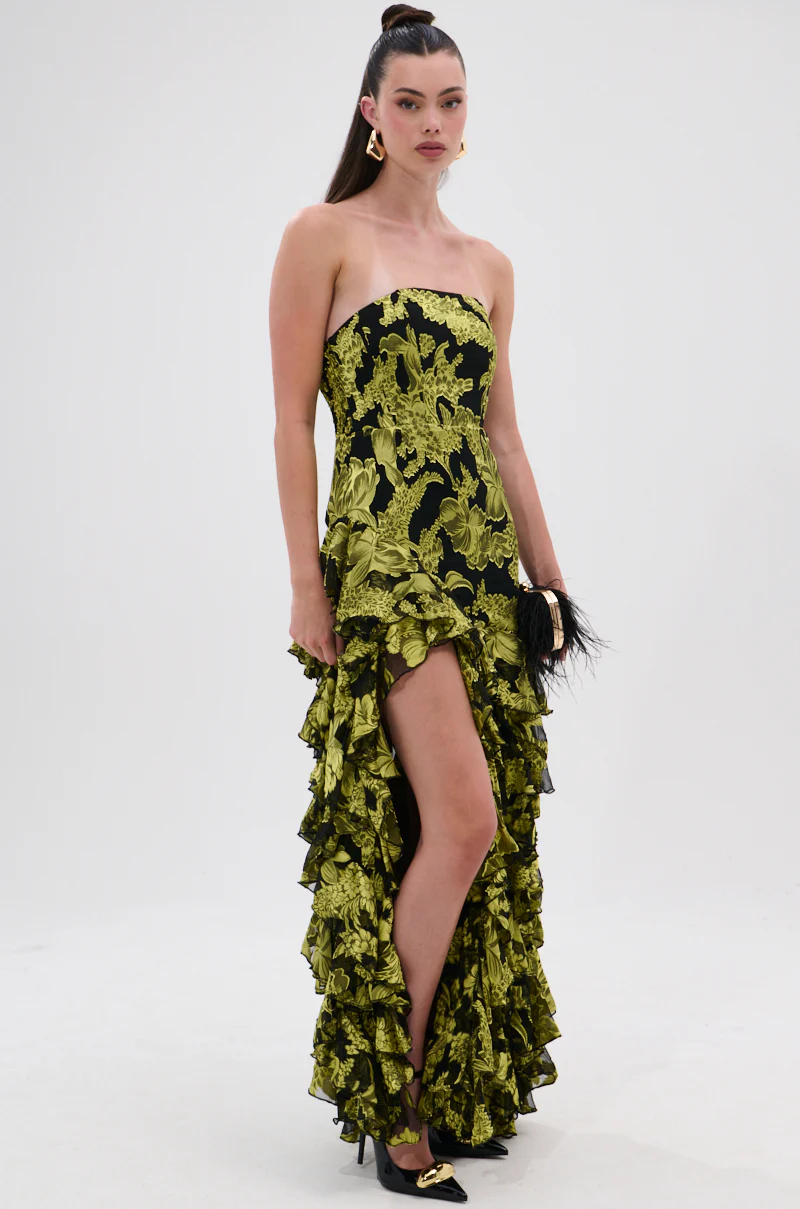 STOLE THE SHOW SATIN RUFFLE MAXI DRESS - Image 4