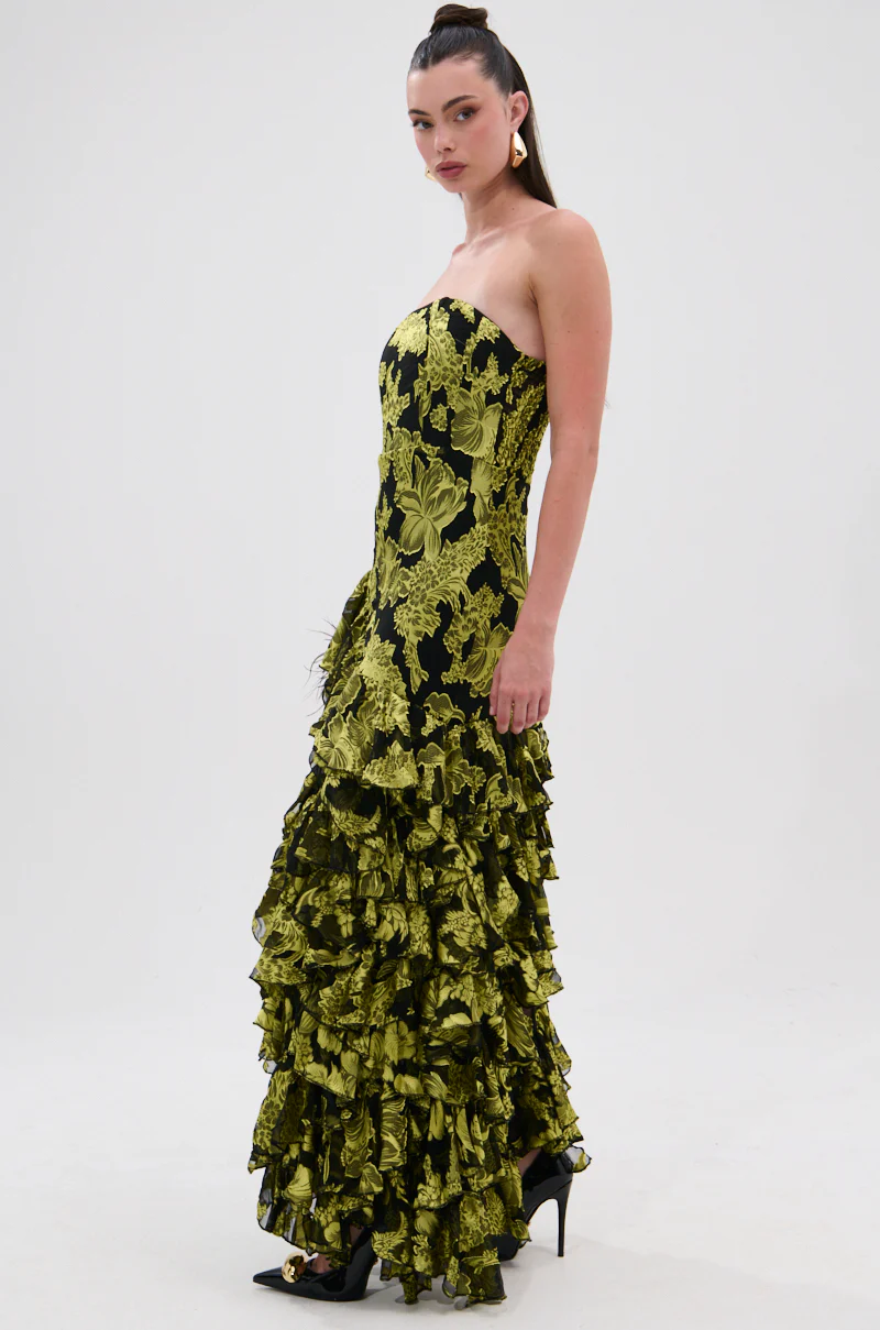 STOLE THE SHOW SATIN RUFFLE MAXI DRESS - Image 5