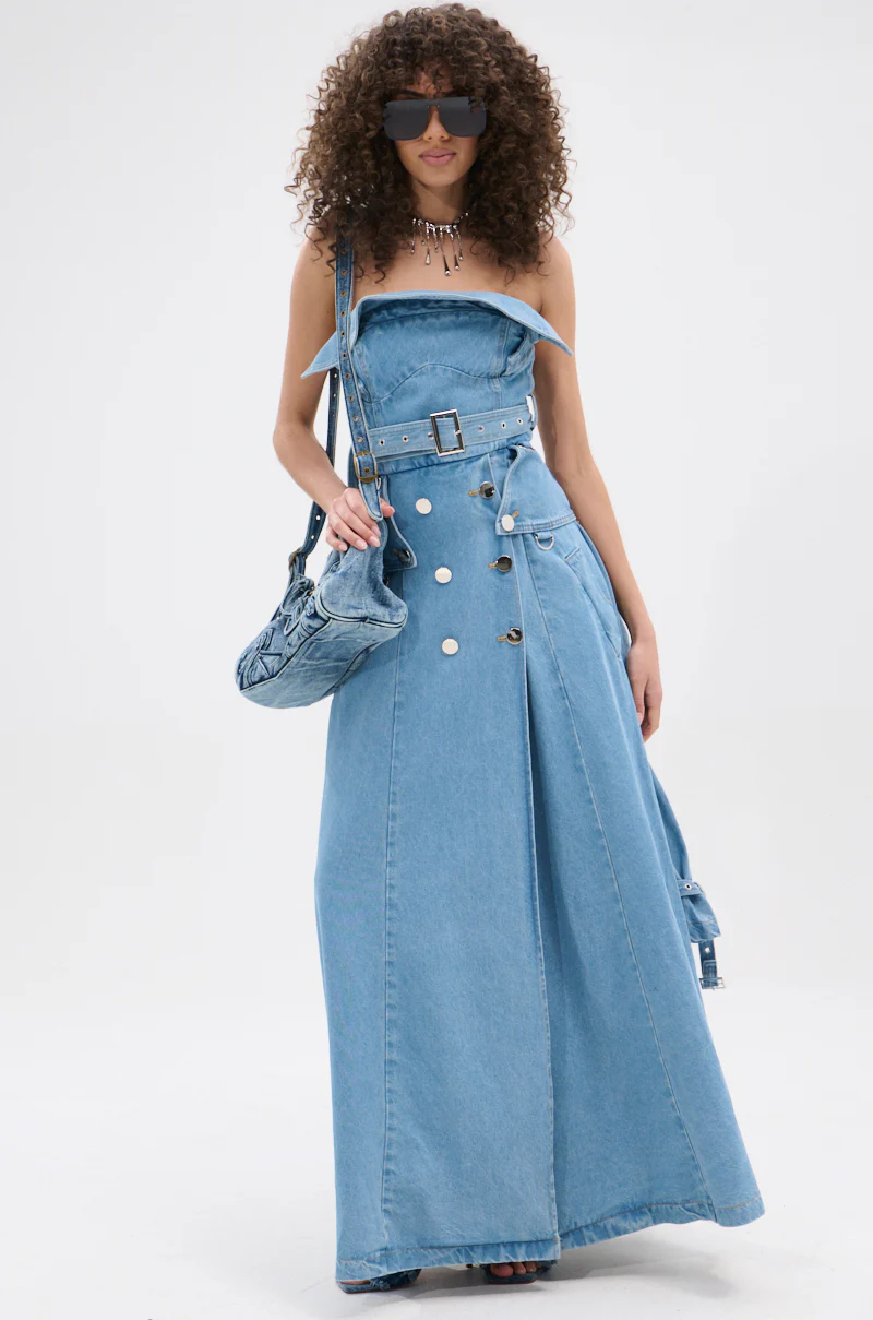 STRAPLESS TRENCH MAXI DRESS IN DENIM - Image 3