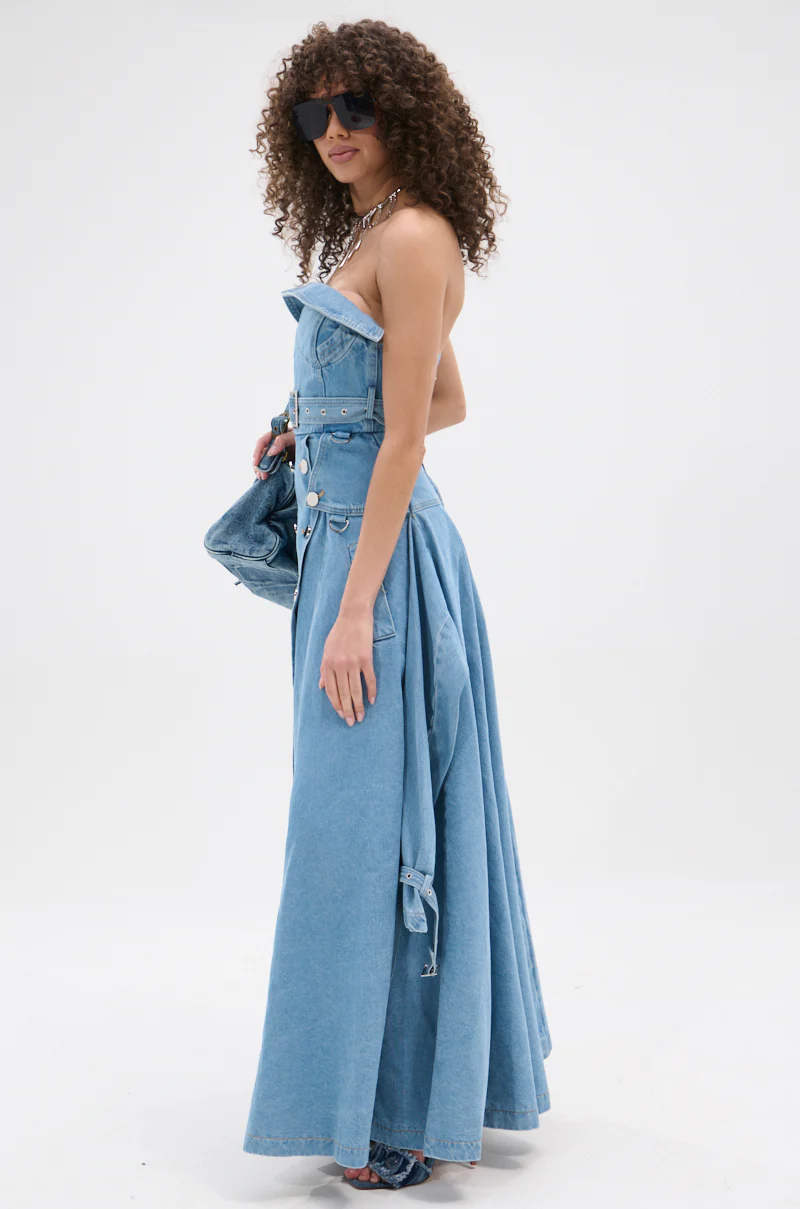 STRAPLESS TRENCH MAXI DRESS IN DENIM - Image 4