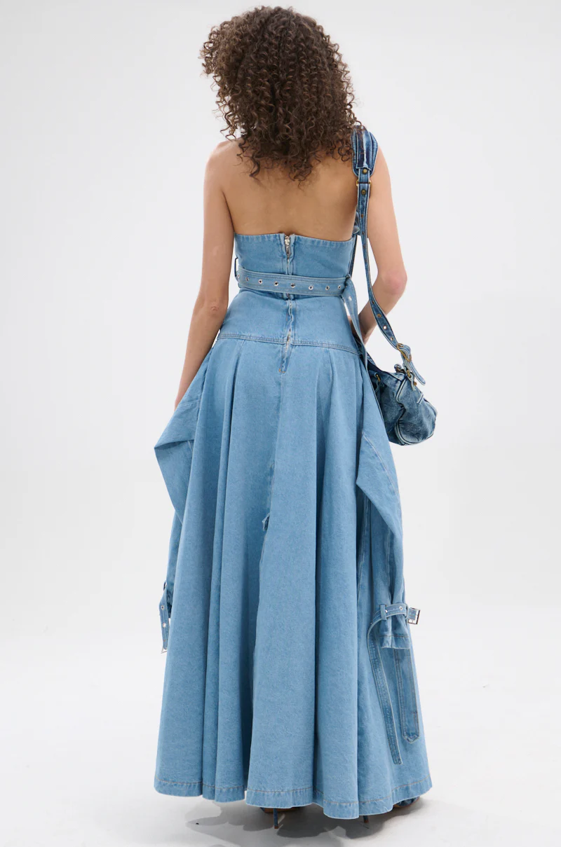 STRAPLESS TRENCH MAXI DRESS IN DENIM - Image 5