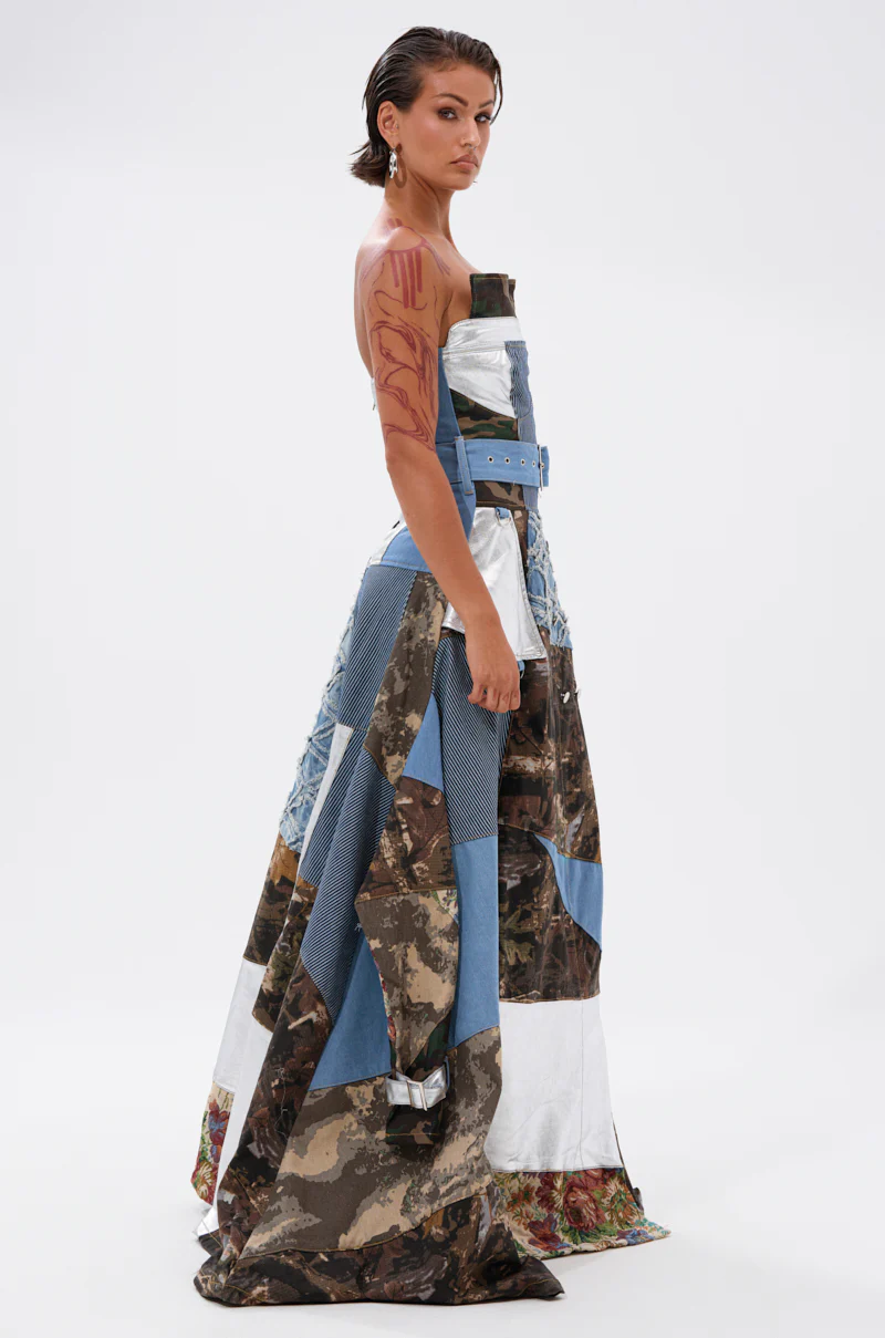 STRAPLESS TRENCH MAXI DRESS WITH PATCHWORK DETAIL - Image 4