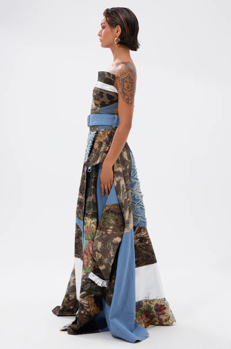 STRAPLESS TRENCH MAXI DRESS WITH PATCHWORK DETAIL - Image 5