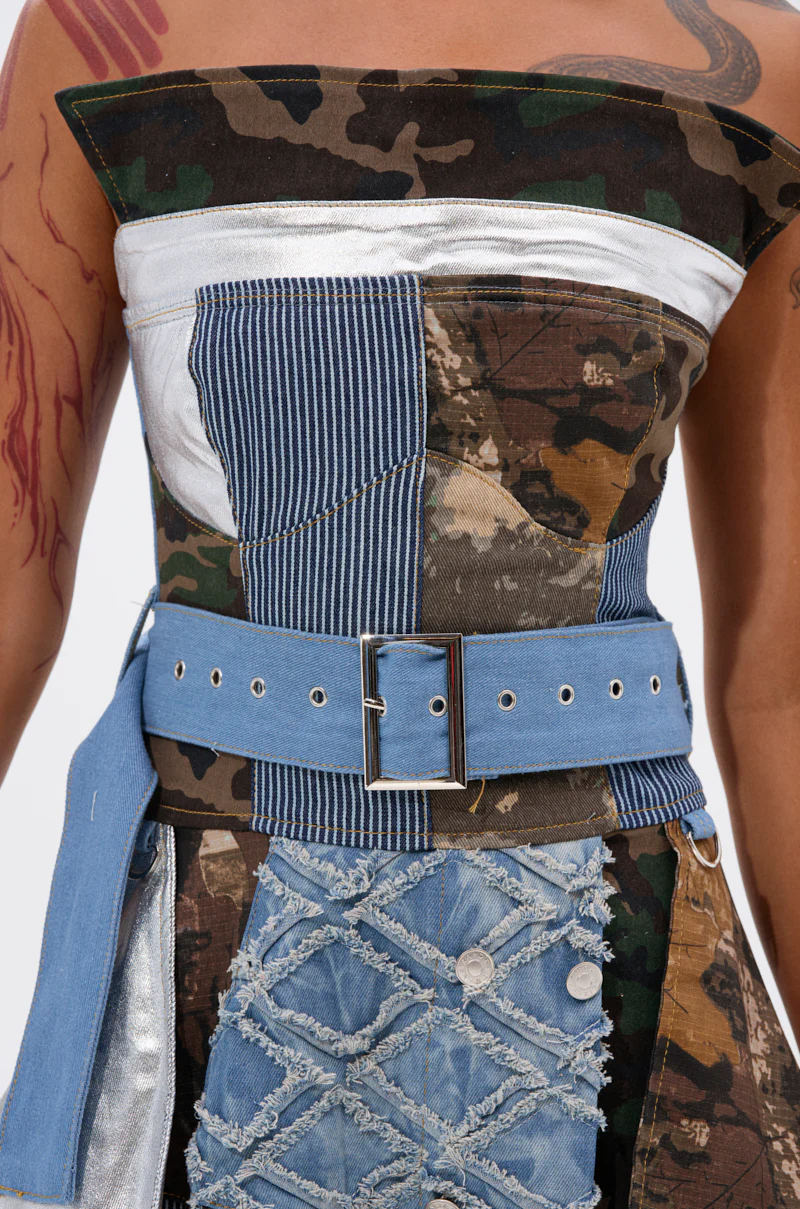 STRAPLESS TRENCH MAXI DRESS WITH PATCHWORK DETAIL - Image 7