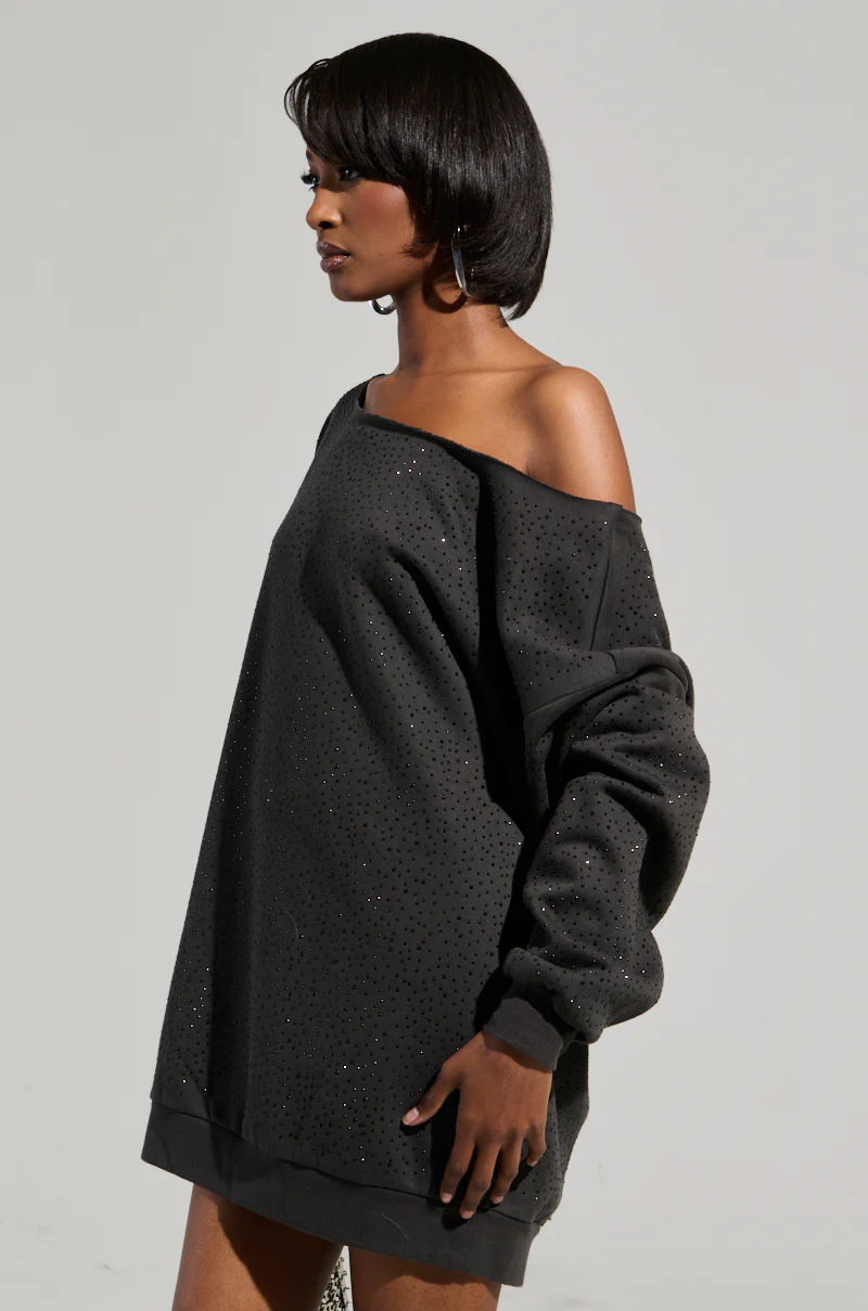 STREET STYLE OVERSIZED RHINESTONE SWEATSHIRT DRESS - Image 3