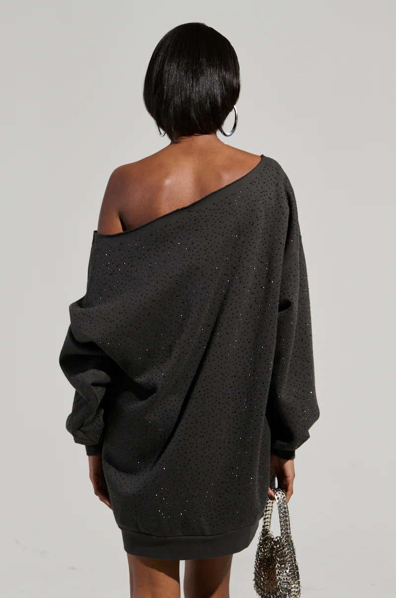 STREET STYLE OVERSIZED RHINESTONE SWEATSHIRT DRESS - Image 4